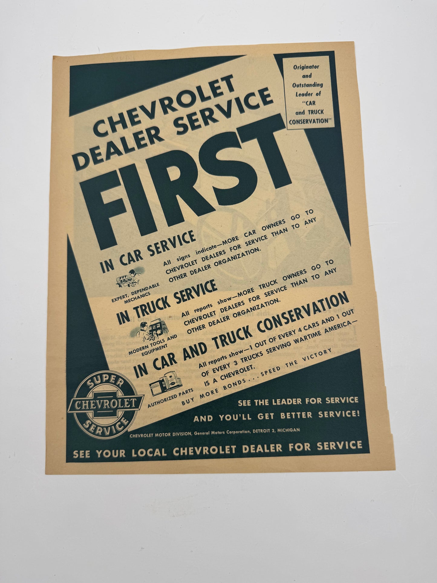 Vintage Chevrolet Super Service Ad Print