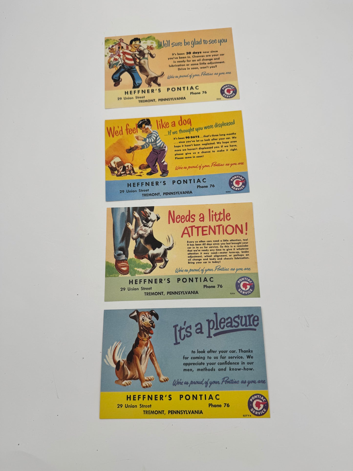 Vintage Pontiac Ink Blotters Featuring Dogs NOS Lot of 4