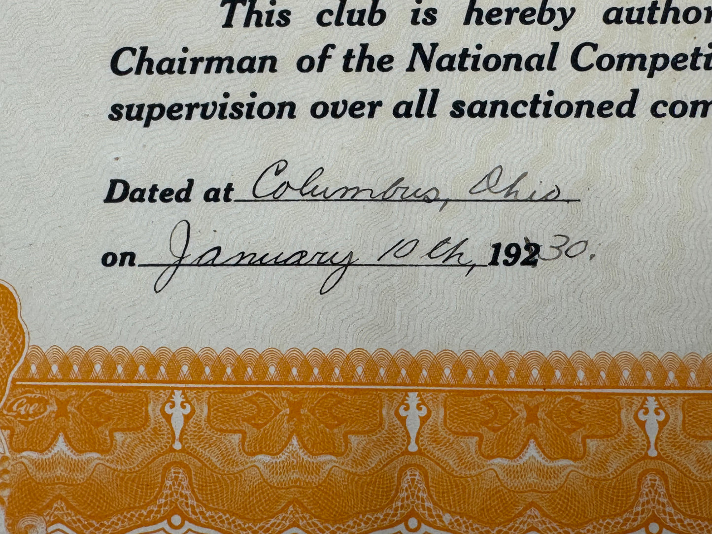 Vintage Friendship Motorcycle Club AMA Registration Certificate