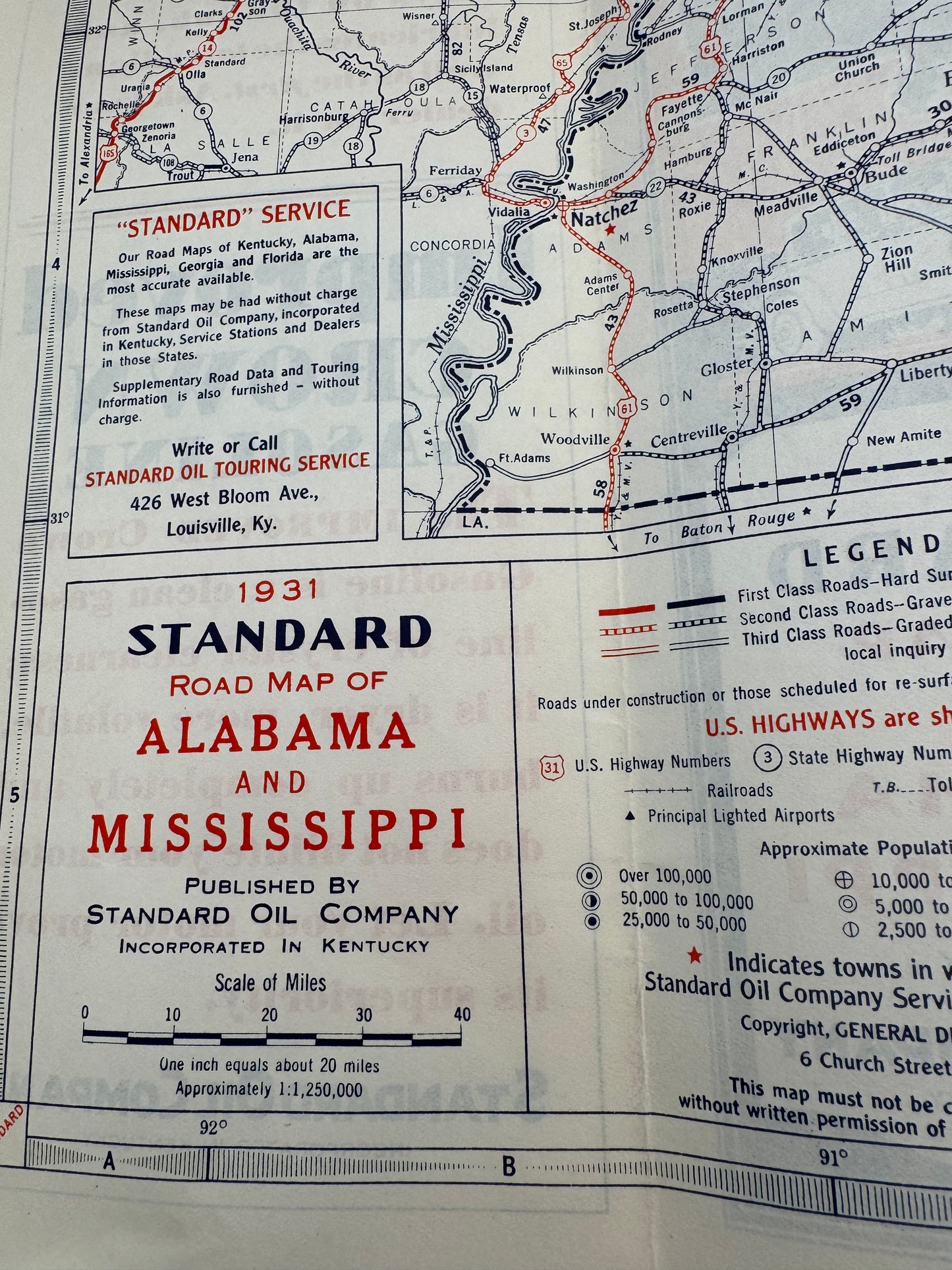 Vintage Road Map 1931 Standard Oil Alabama Mississippi
