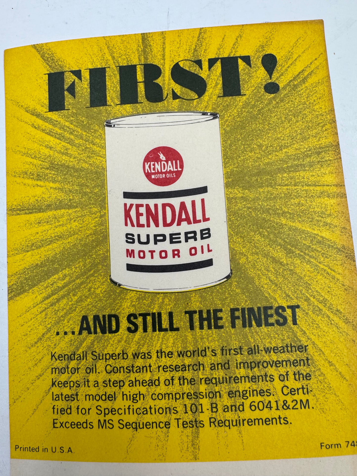 Vintage Kendall Oil Ink Blotter Ad NOS