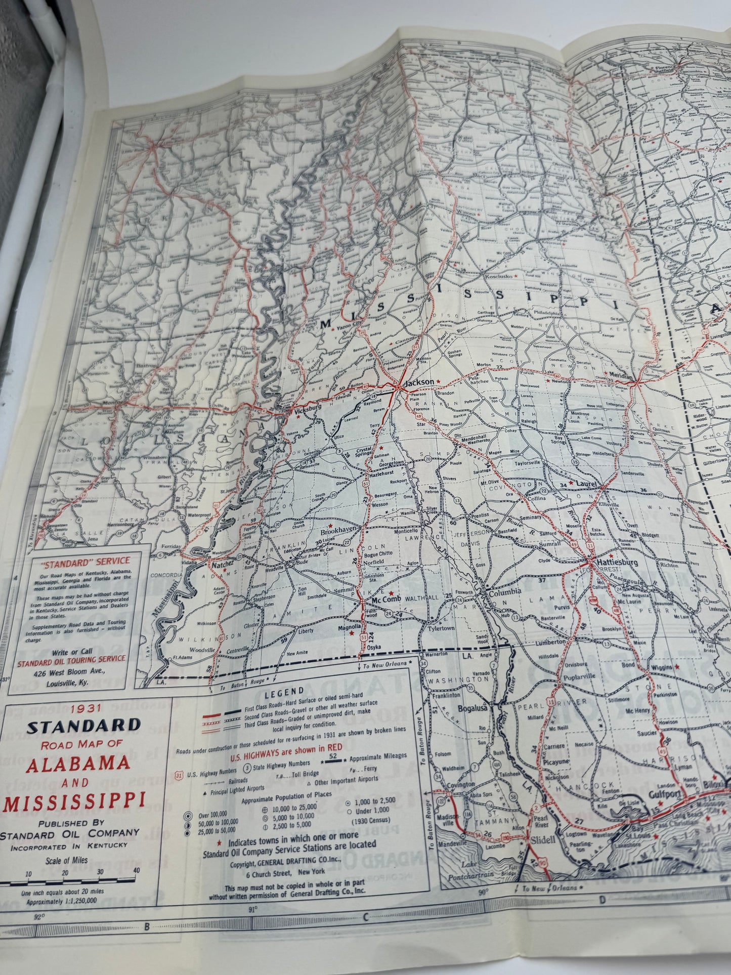 Vintage Road Map 1931 Standard Oil Alabama Mississippi