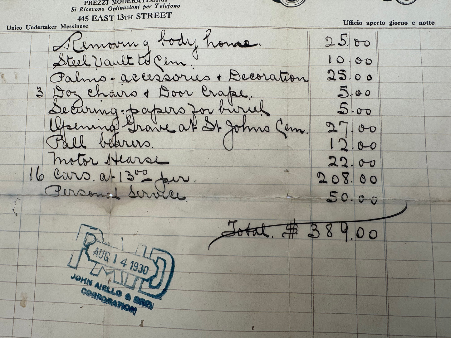 Vintage Undertaker Invoice Great Car Graphic