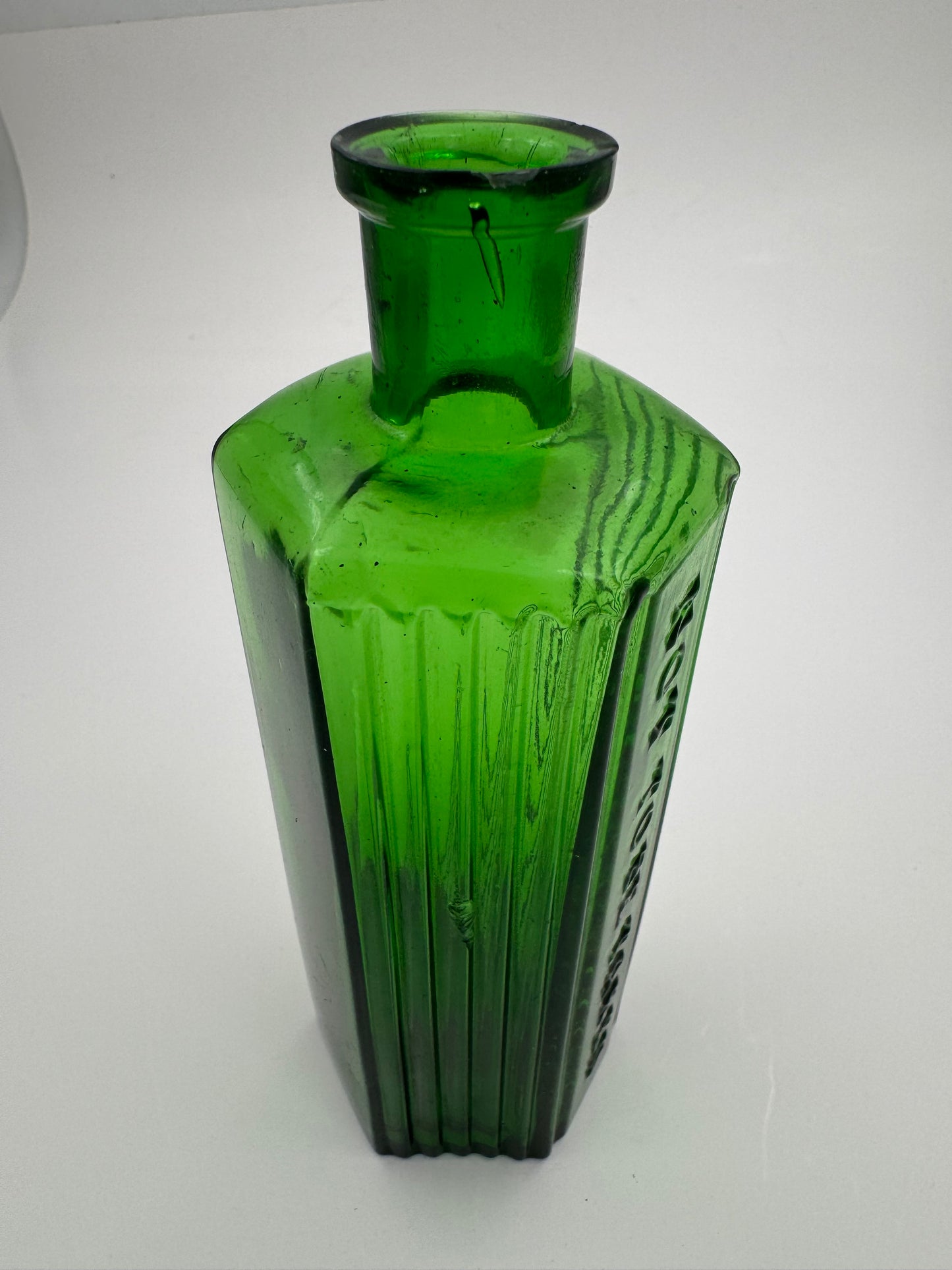 Vintage Poison Bottle Green Ribbed 8 Oz