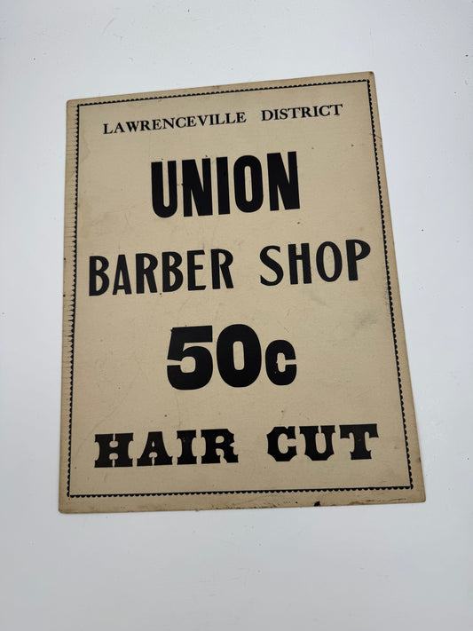 Vintage Barbershop Sign 50 Cent Hair Cut Cardstock