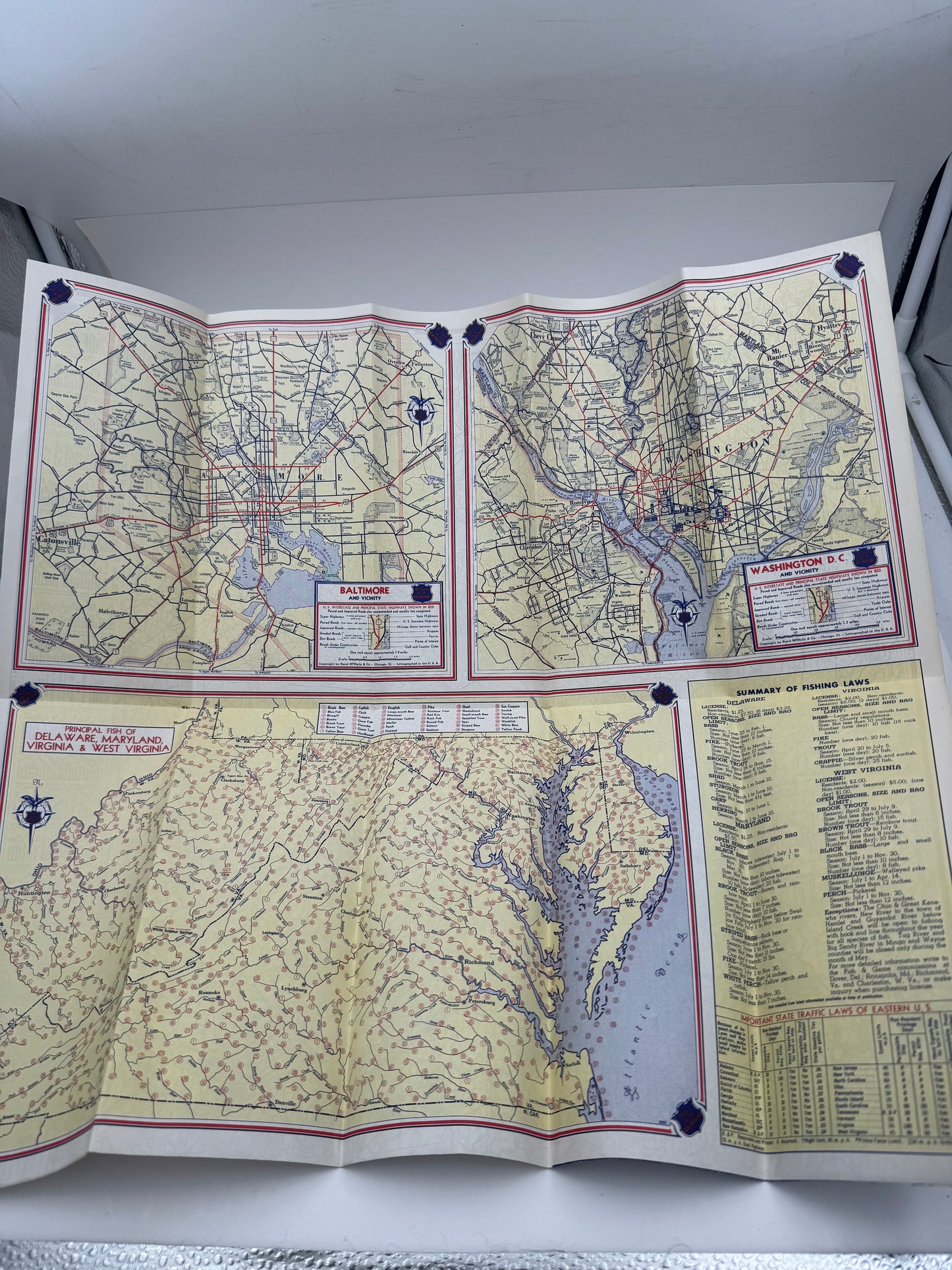 Vintage Road Map Richfield DE MA VA WV