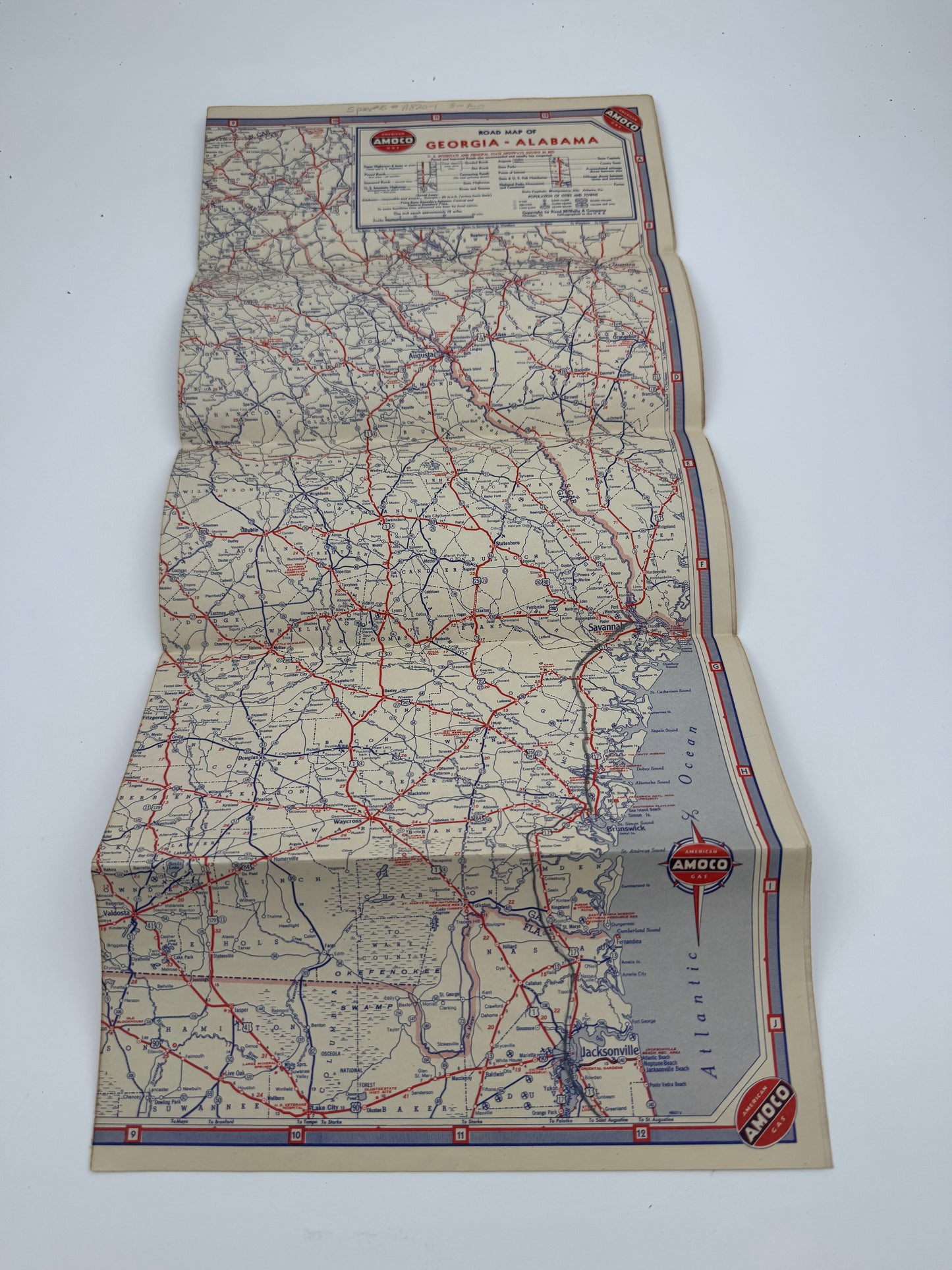 Vintage Road Map Amoco 1945 Georgia, Alabama￼