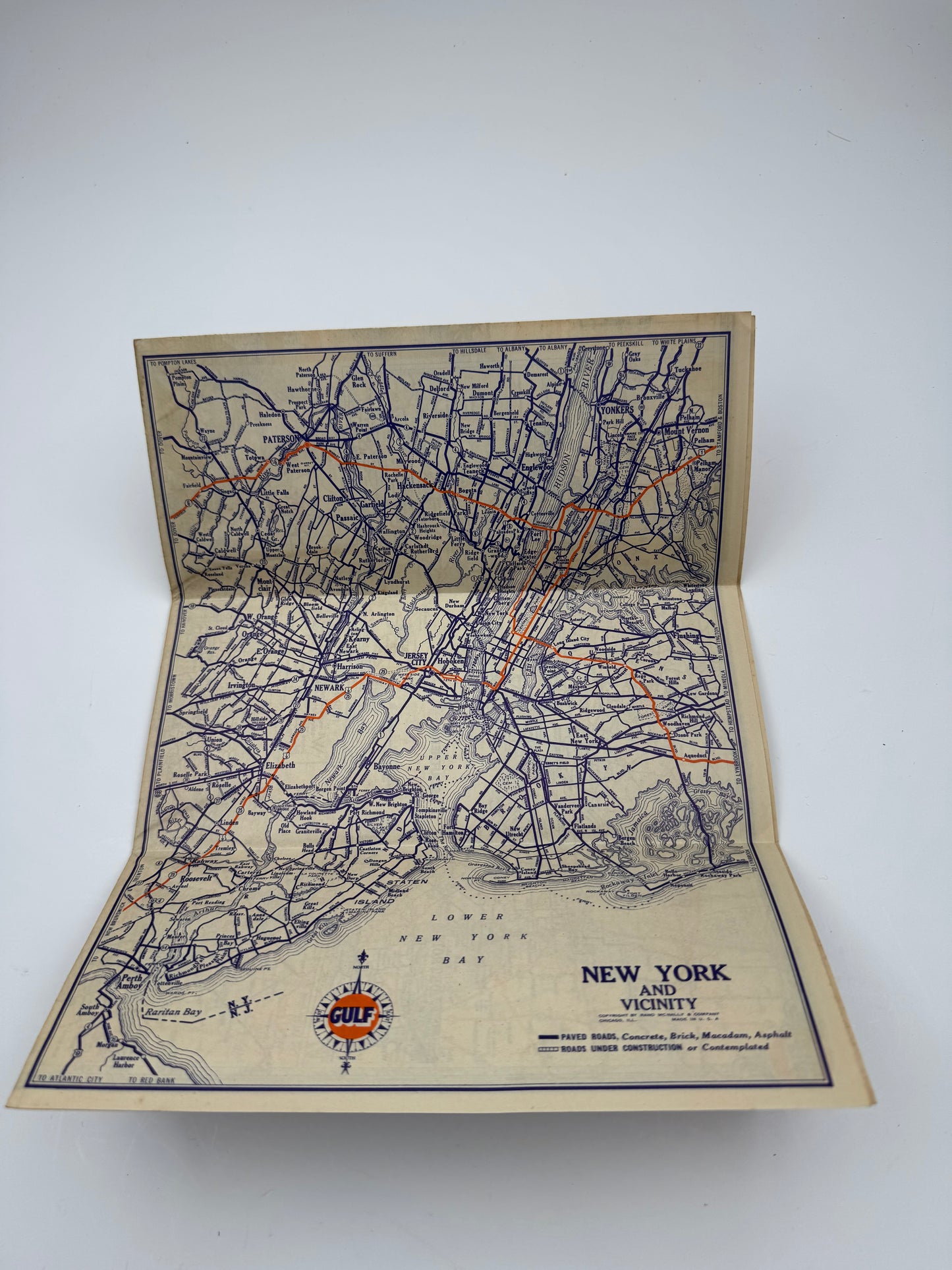 Vintage Road Map Gulf New York 1932