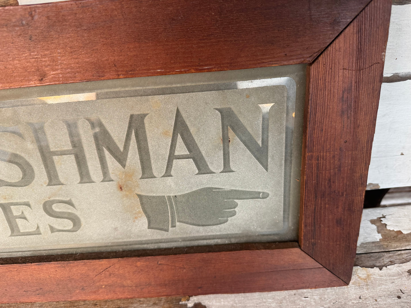 Vintage Glass Sign Embossed Dr. Hibshman