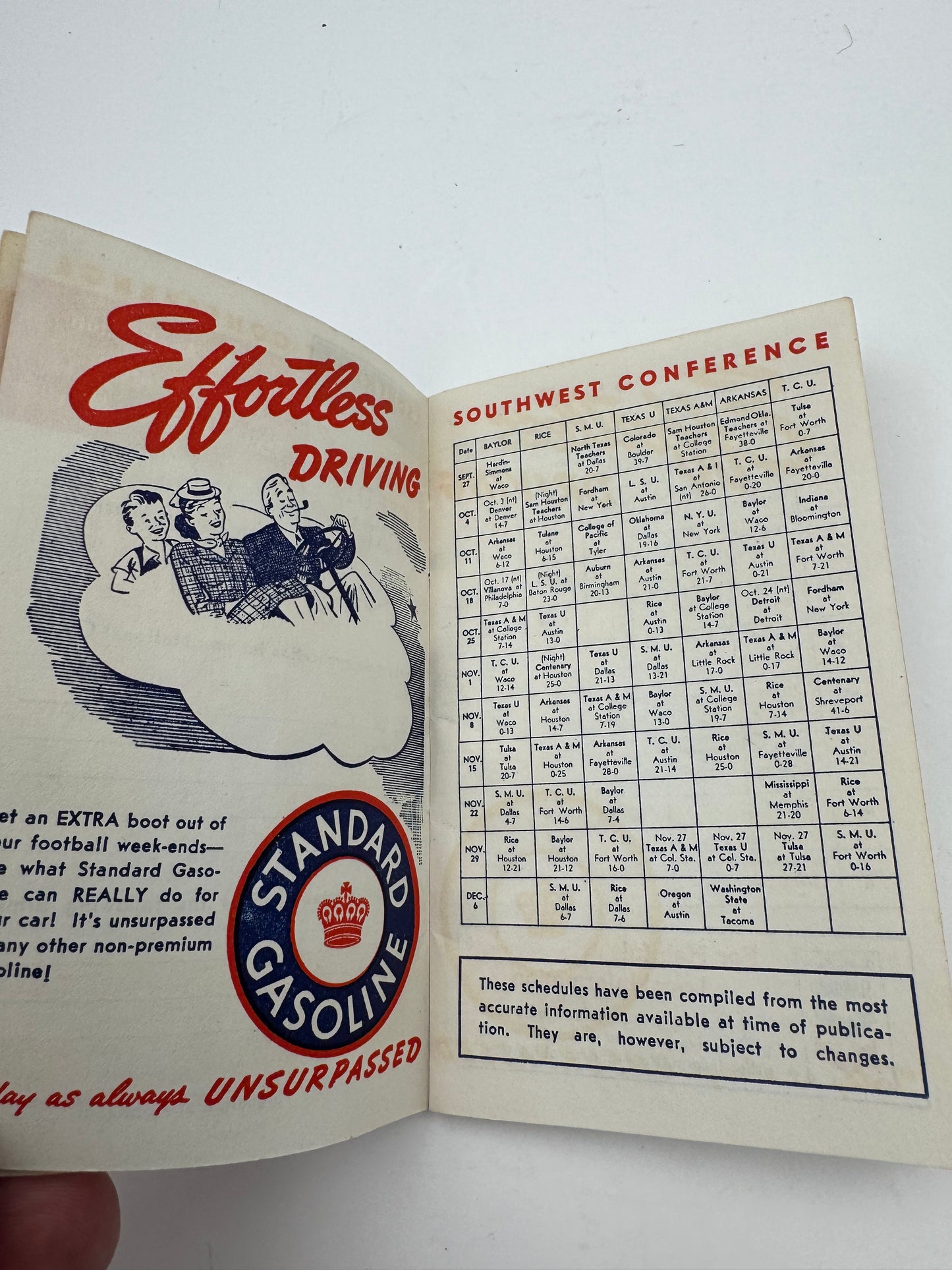 Vintage Standard Oil Football Schedule 1941 College Minty