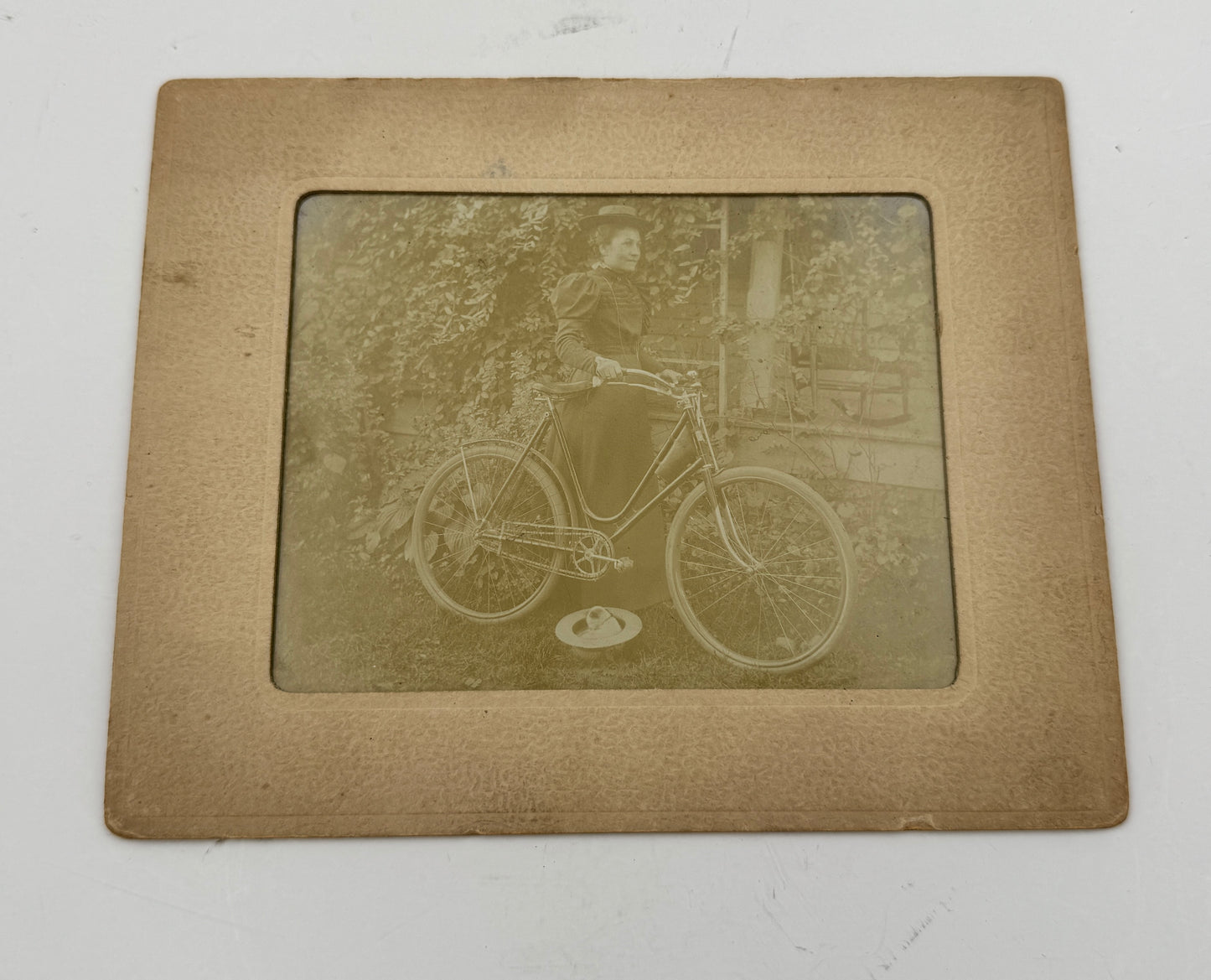 Vintage Woman With Early Woman’s Bicycle Victorian Era.