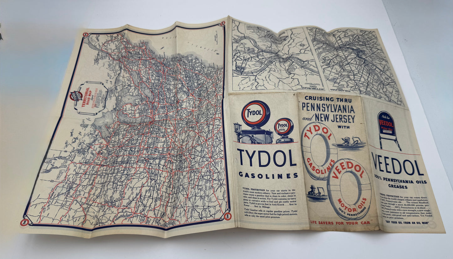 Vintage Roadmap 1933 PA NJ Tydol Veedol