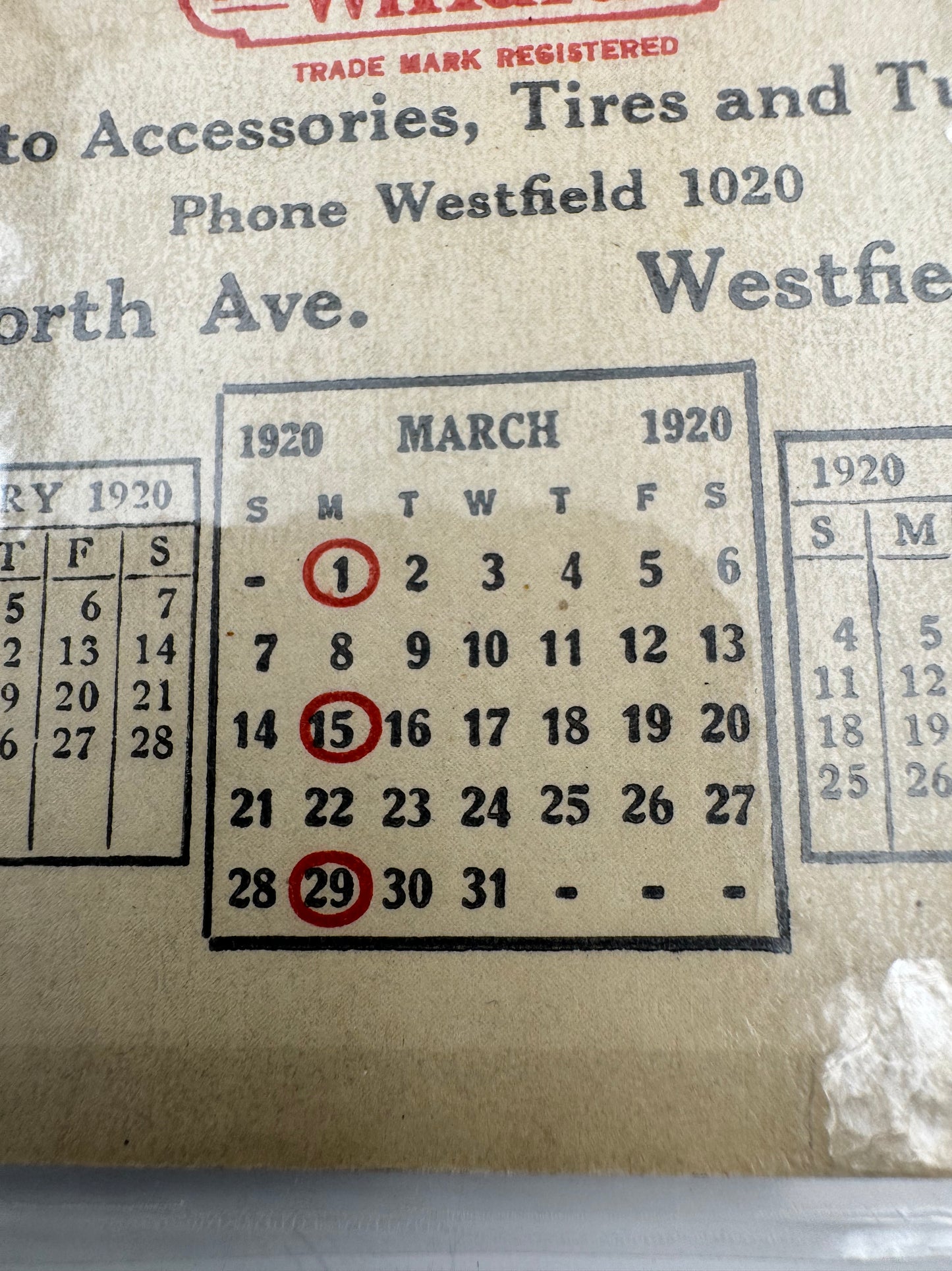 Vintage Willard Battery Calendar Page March 1920 Laminated