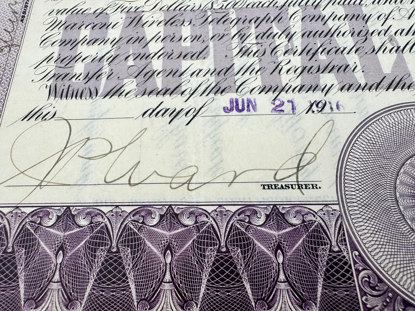 Vintage Stock Certificate Marconi Wireless 100 Shares