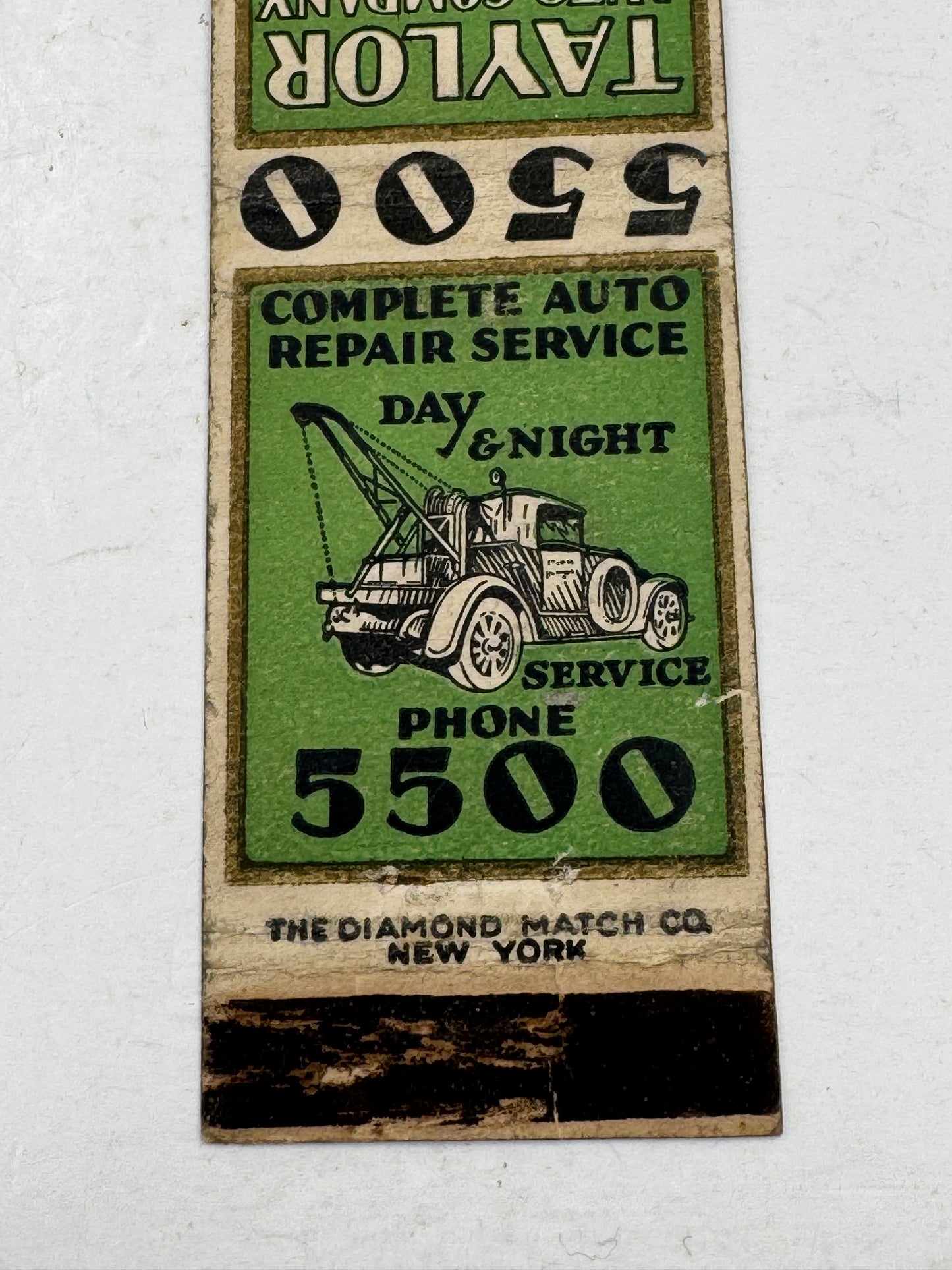 Vintage 1940s Tow Truck Matchbook Cover