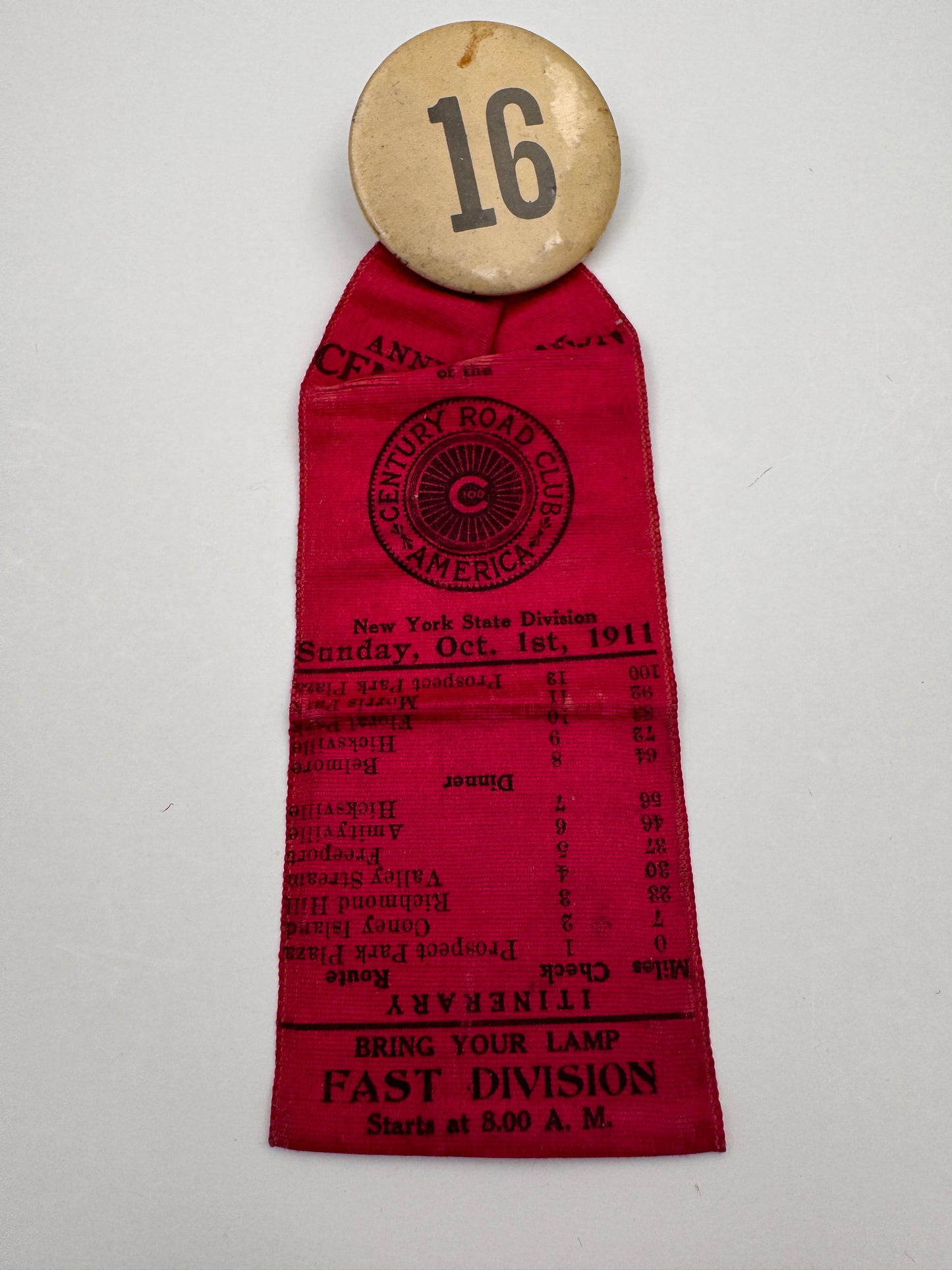 Vintage Bicycle Race Ribbon and Bike Number 1911 RARE SURVIVOR