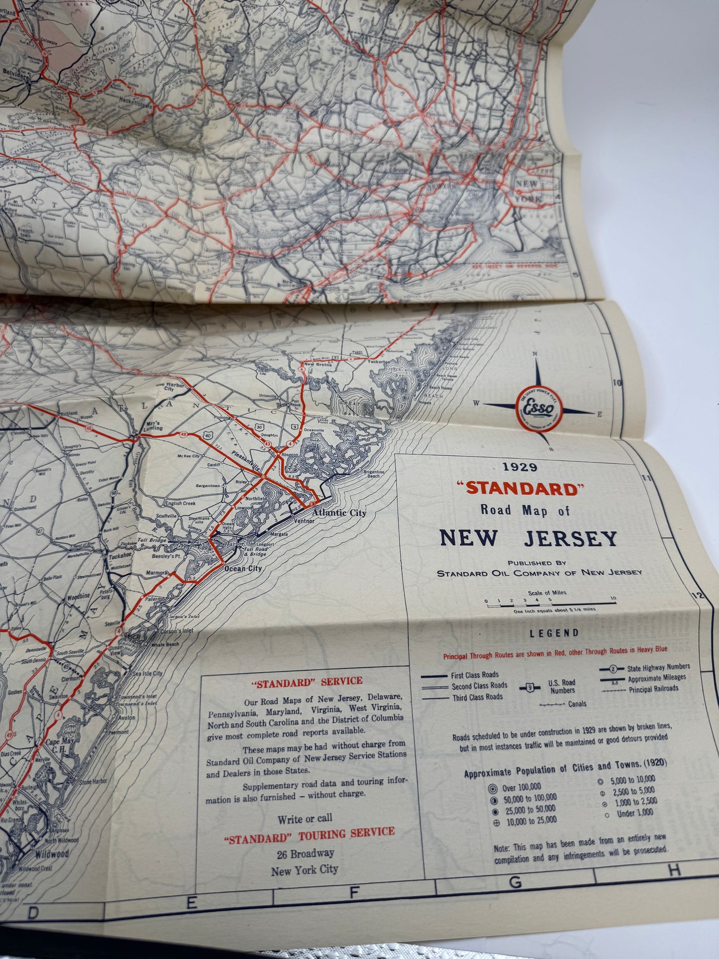 Vintage Road Map Standard Oil NJ 1929 Mint