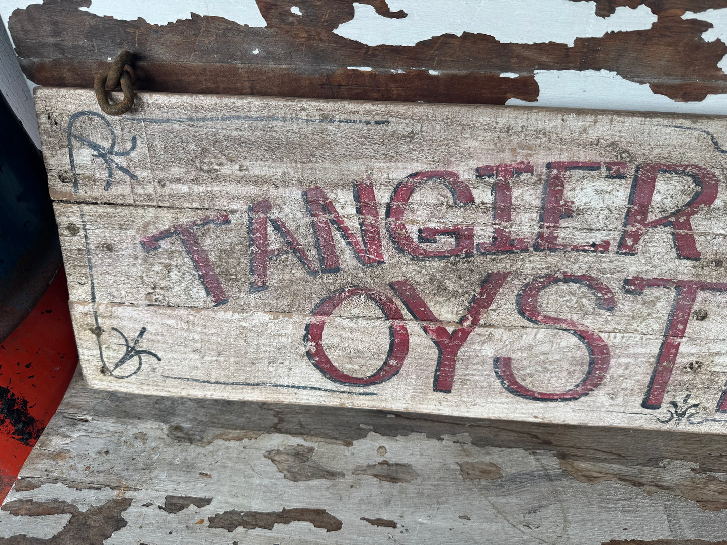 Vintage Oyster Sign Tangier Sound VA. Wood