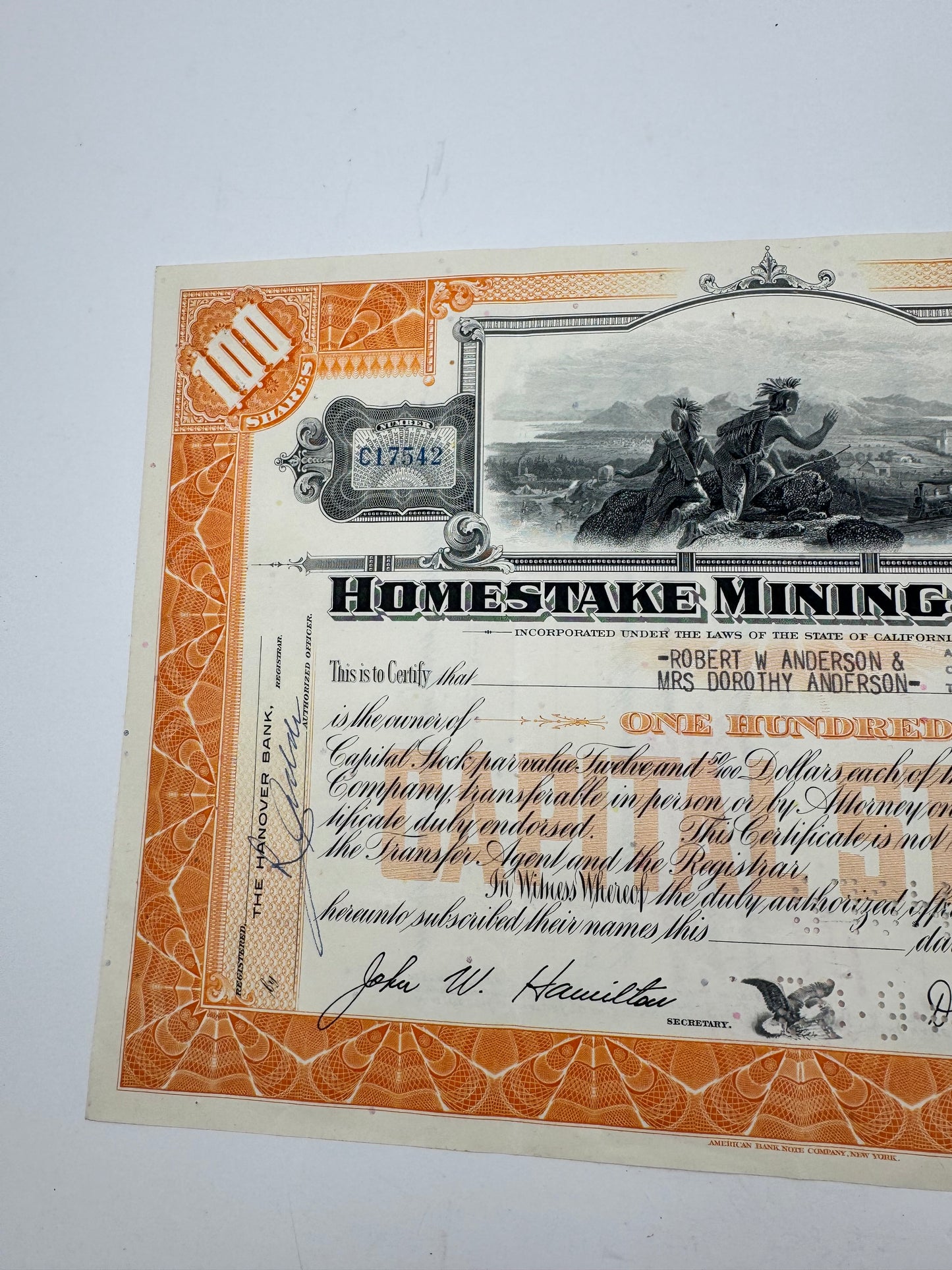 Vintage Stock Certificate Homestake Mining Co.