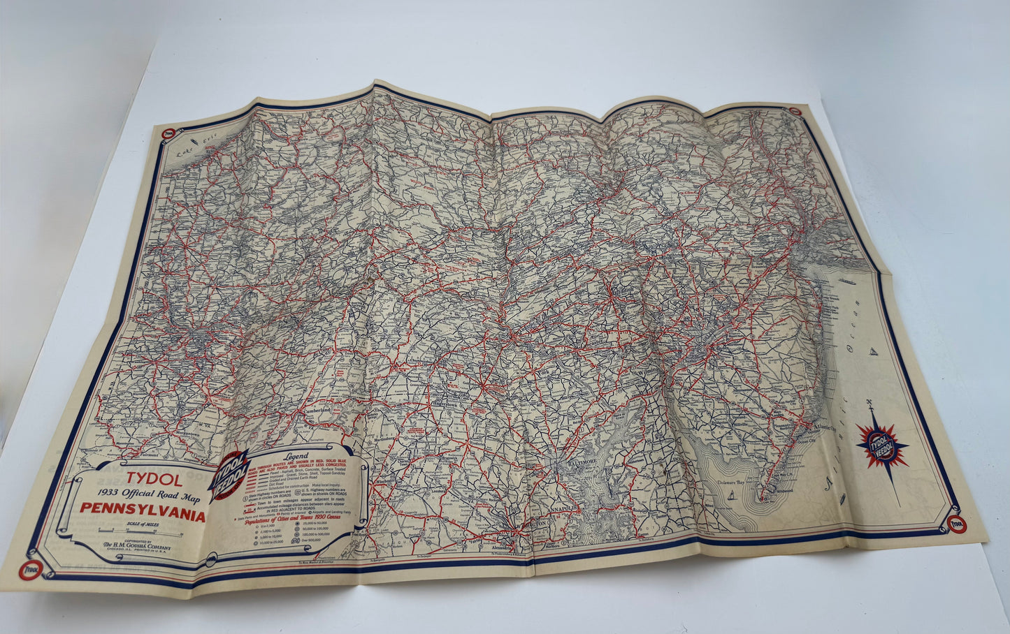 Vintage Roadmap 1933 PA NJ Tydol Veedol