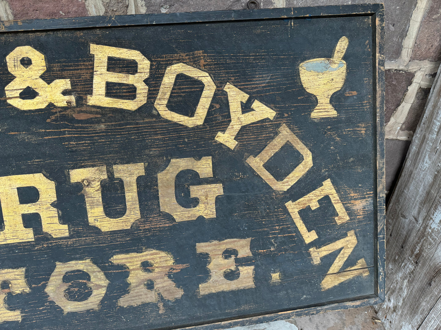 Vintage Drug Store Sign 1860 - 1880 Smaltz & Gilt Gold Paint