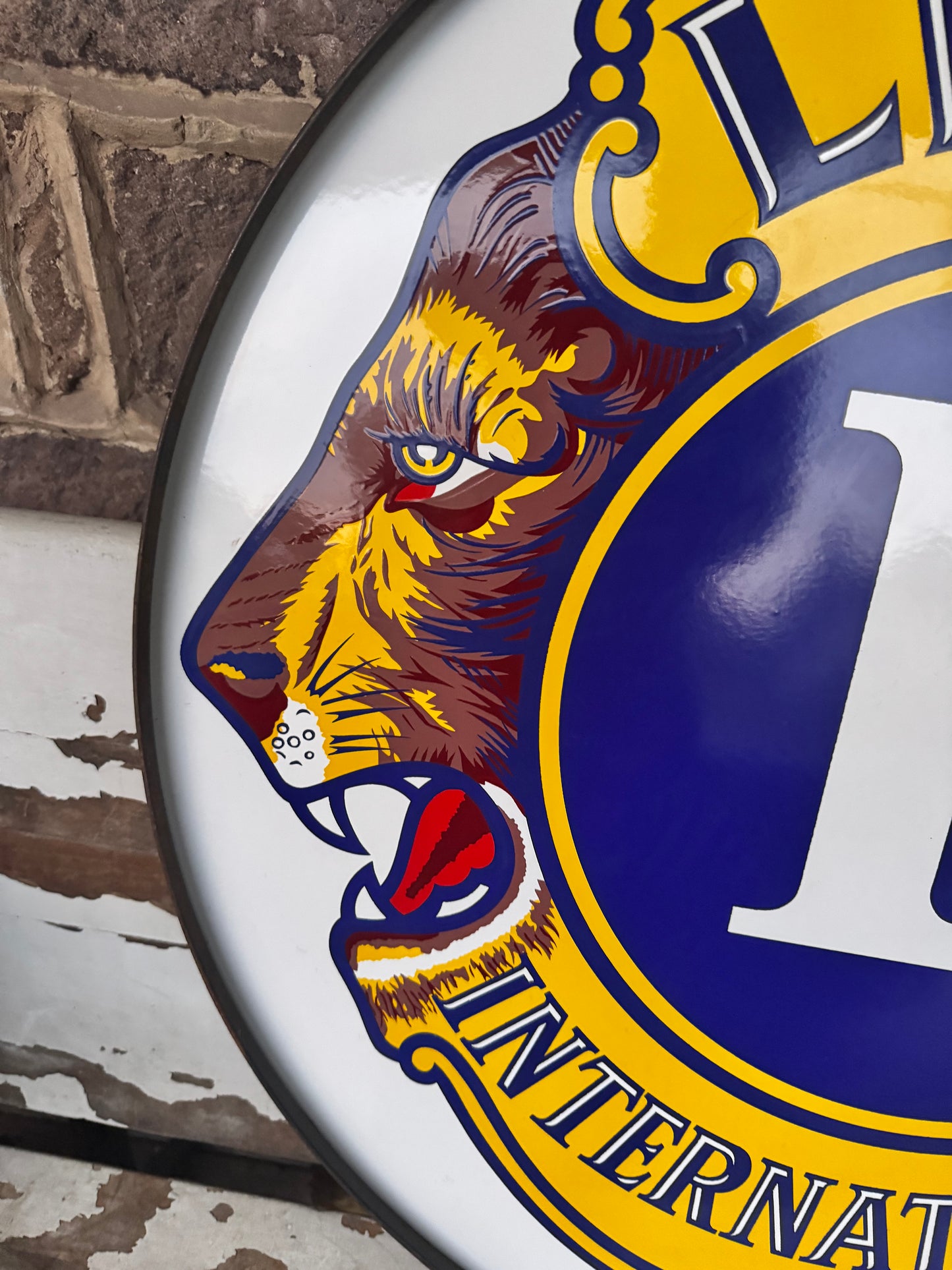Vintage Porcelain Sign Lions Club Mint 30”