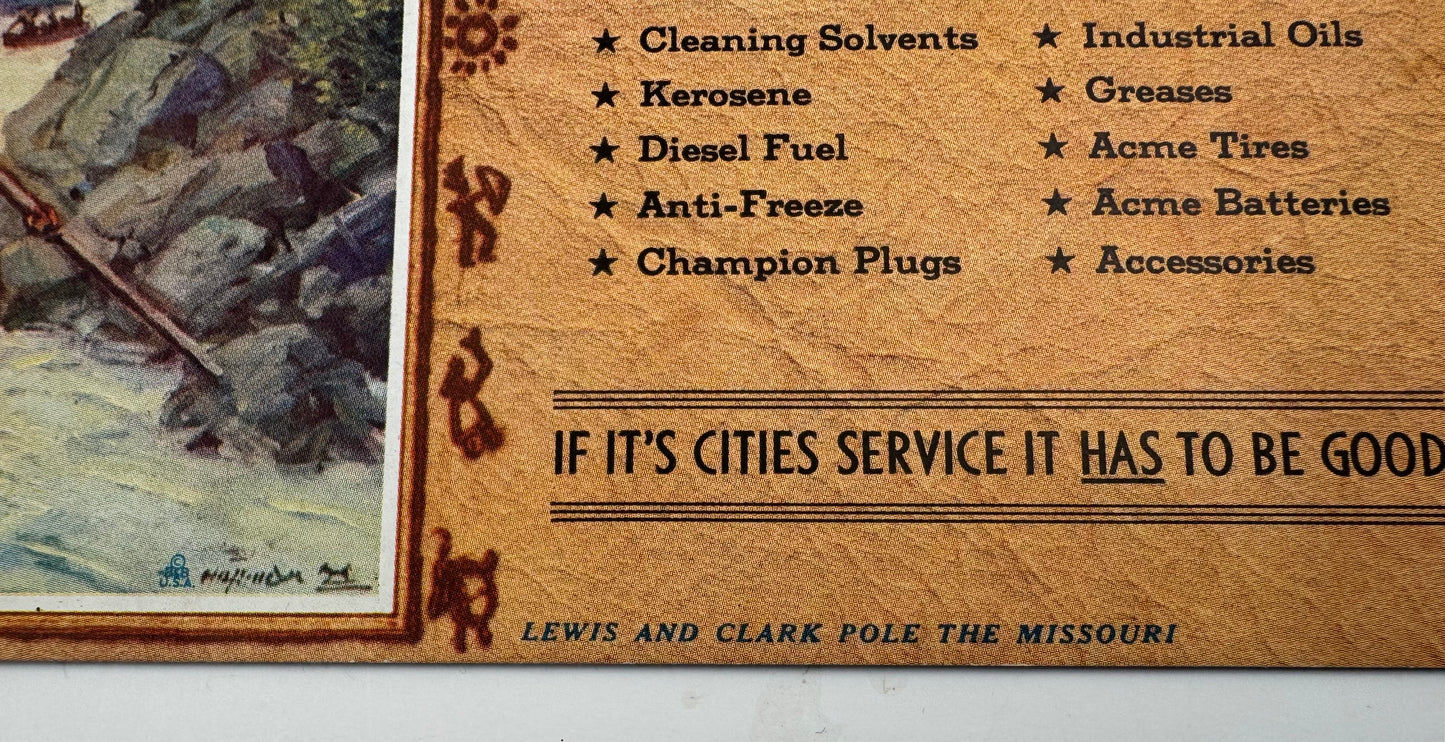 Vintage ink Blotter Cities Service Lewis and Clark Mint