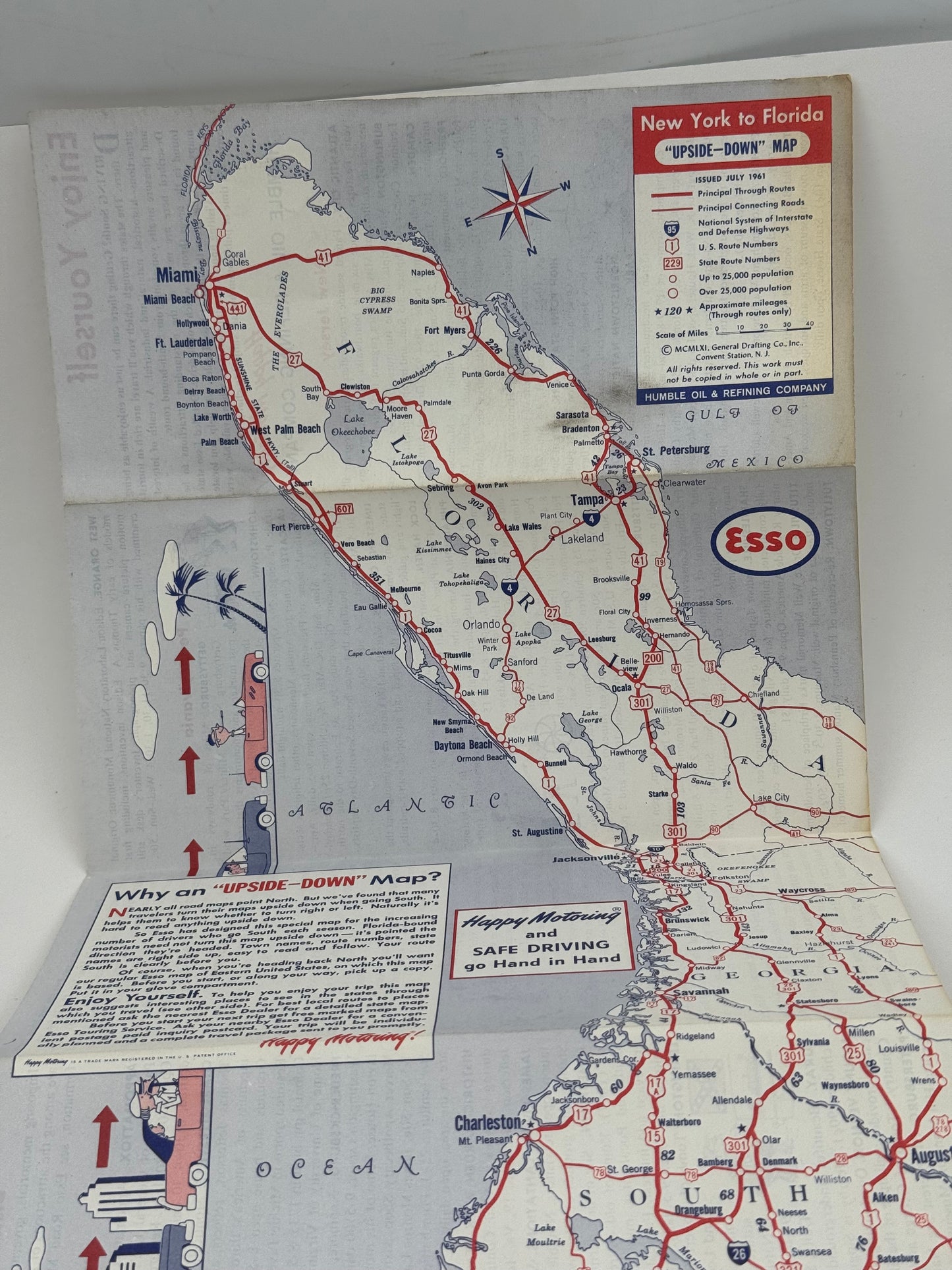Vintage Esso Upside Down Map NY - FL