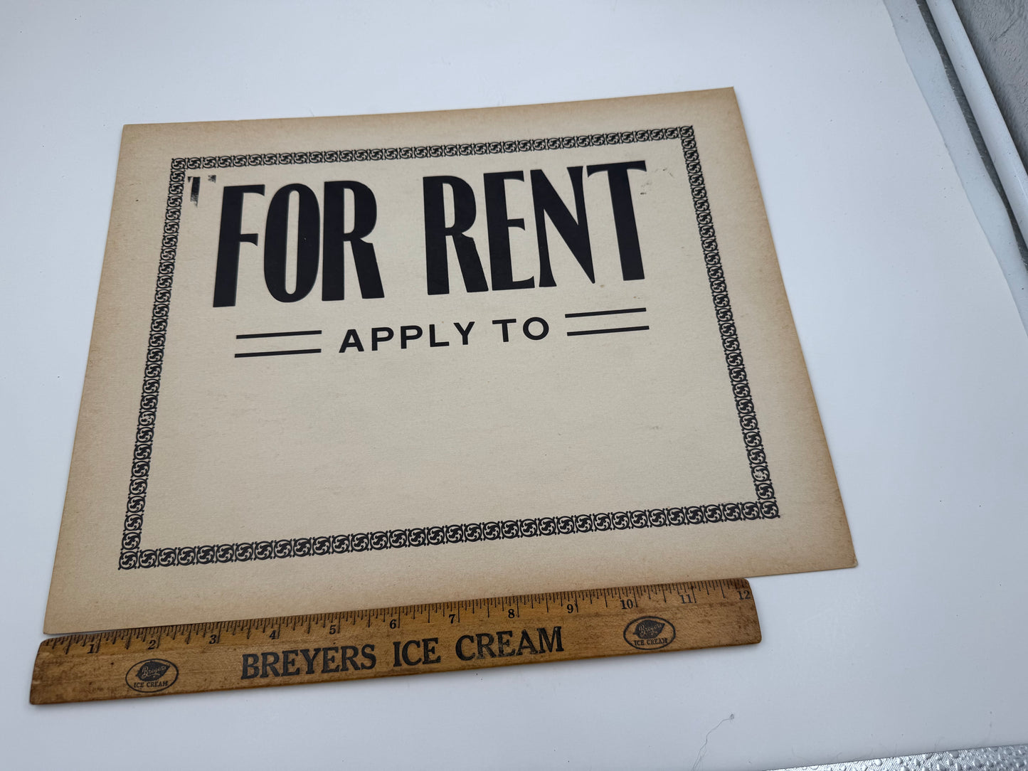Vintage For Rent Sign 1950s Cardstock