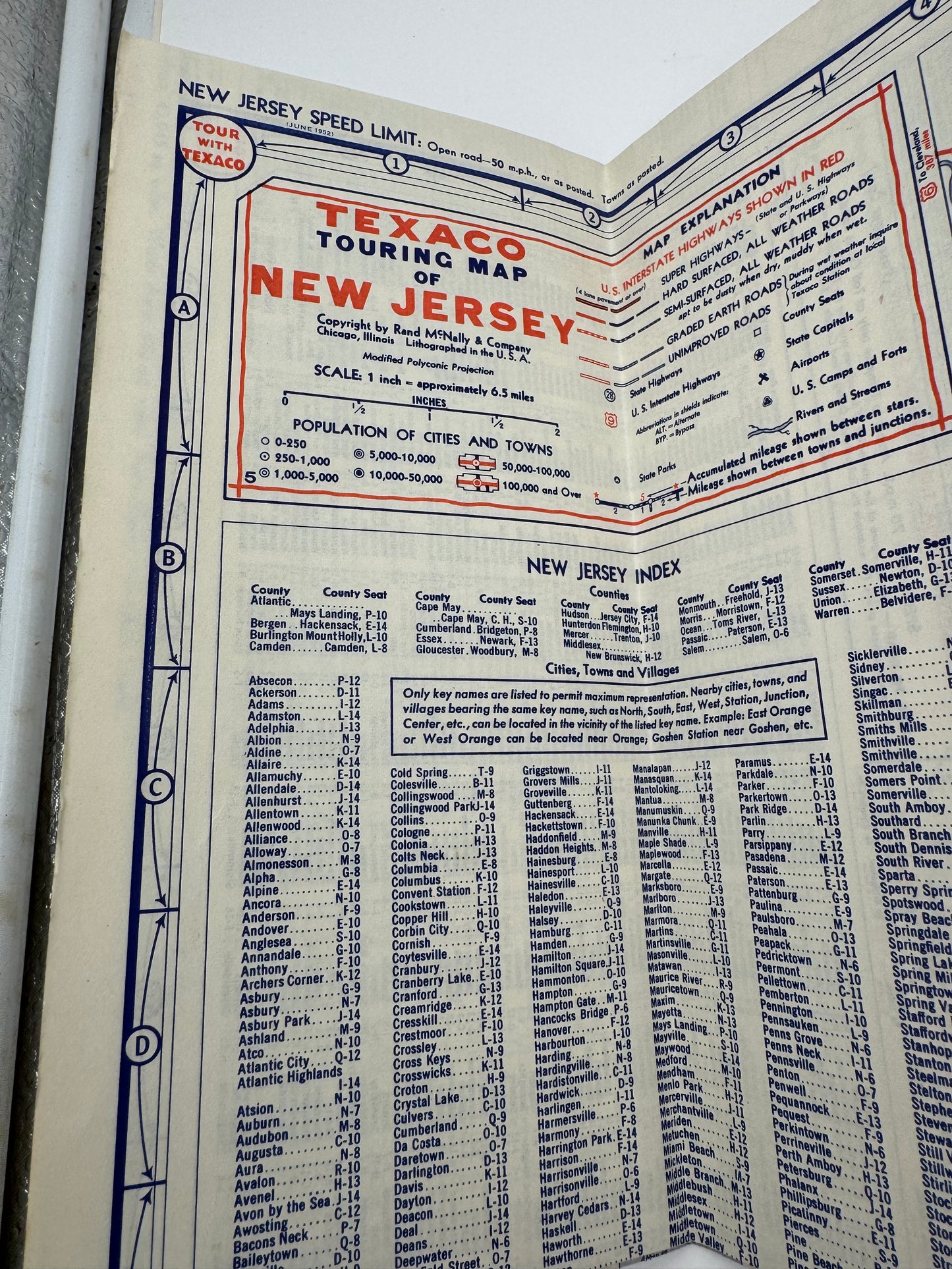 Vintage Road Map Texaco New Jersey PA NOS