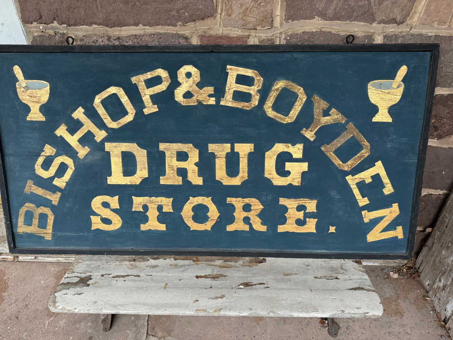Vintage Drug Store Sign 1860 - 1880 Smaltz & Gilt Gold Paint