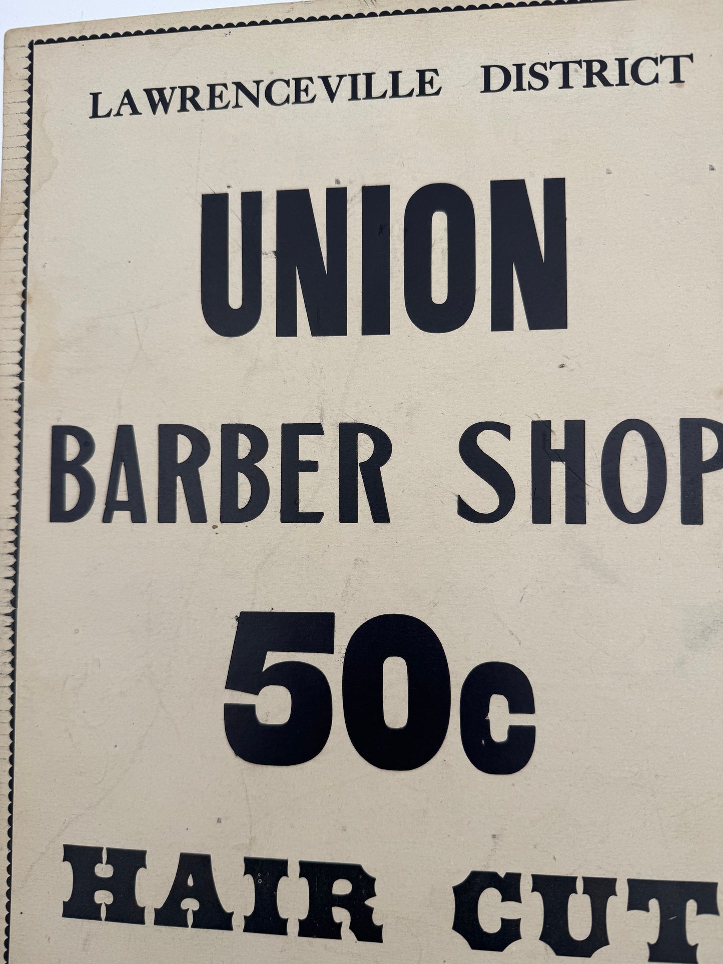 Vintage Barbershop Sign 50 Cent Hair Cut Cardstock