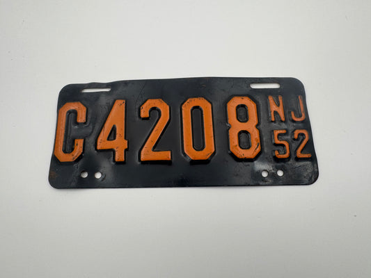 Vintage Motorcycle License Plate New Jersey 1952