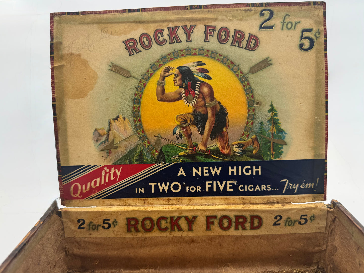 Vintage Cigar Box Rocky Ford Native American 5 Cent