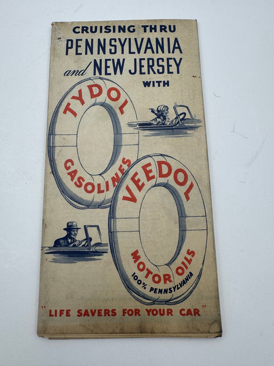 Vintage Roadmap 1933 PA NJ Tydol Veedol