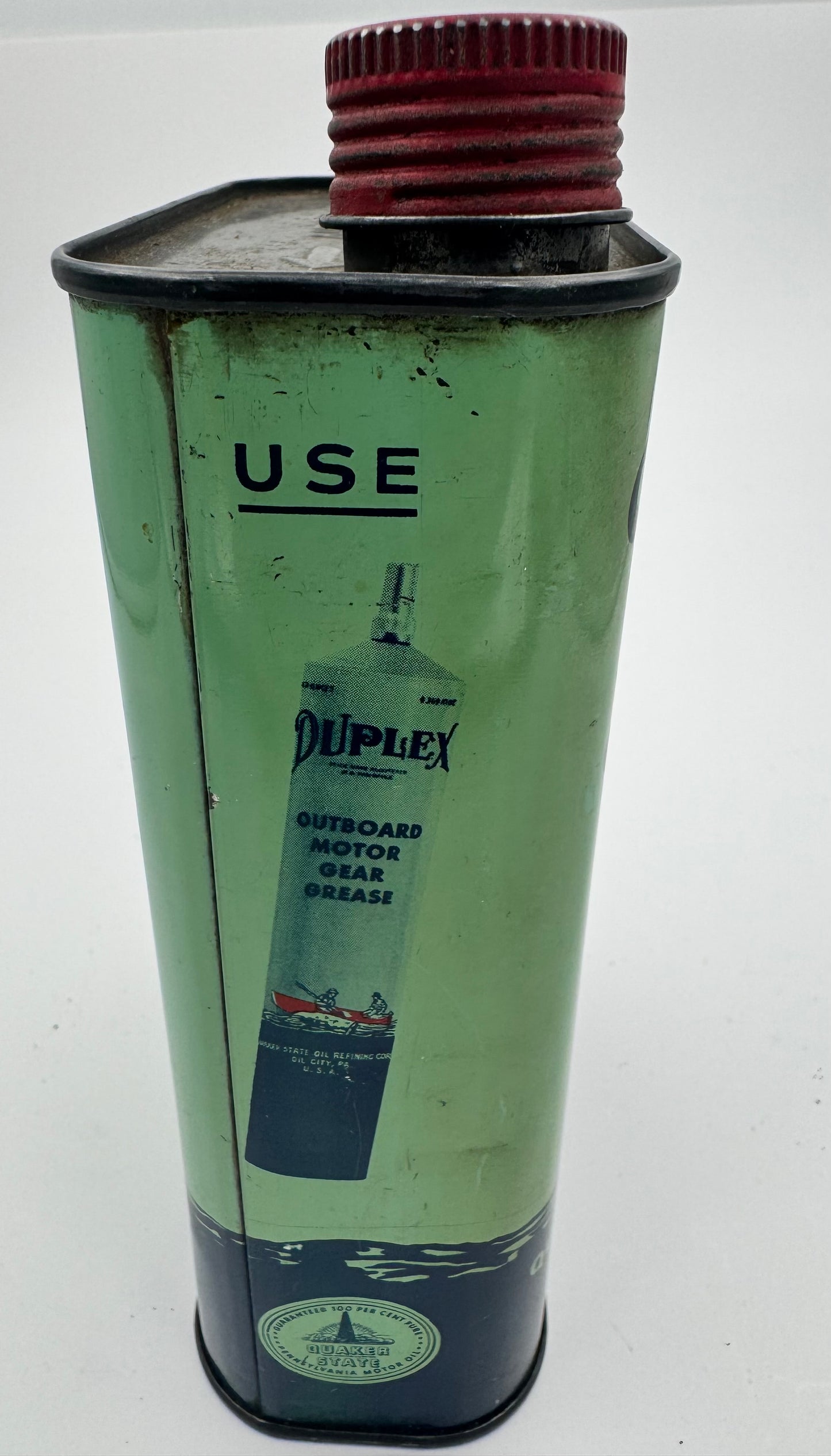 Vintage Duplex Outboard Oil Can Full