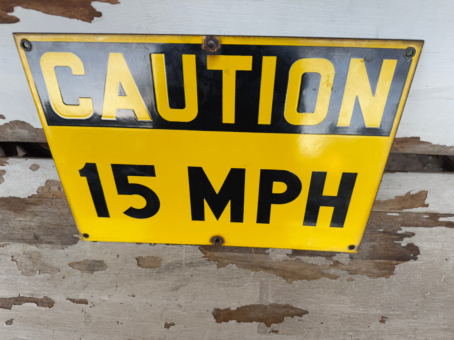 Vintage Caution Sign Porcelain 15 MPH