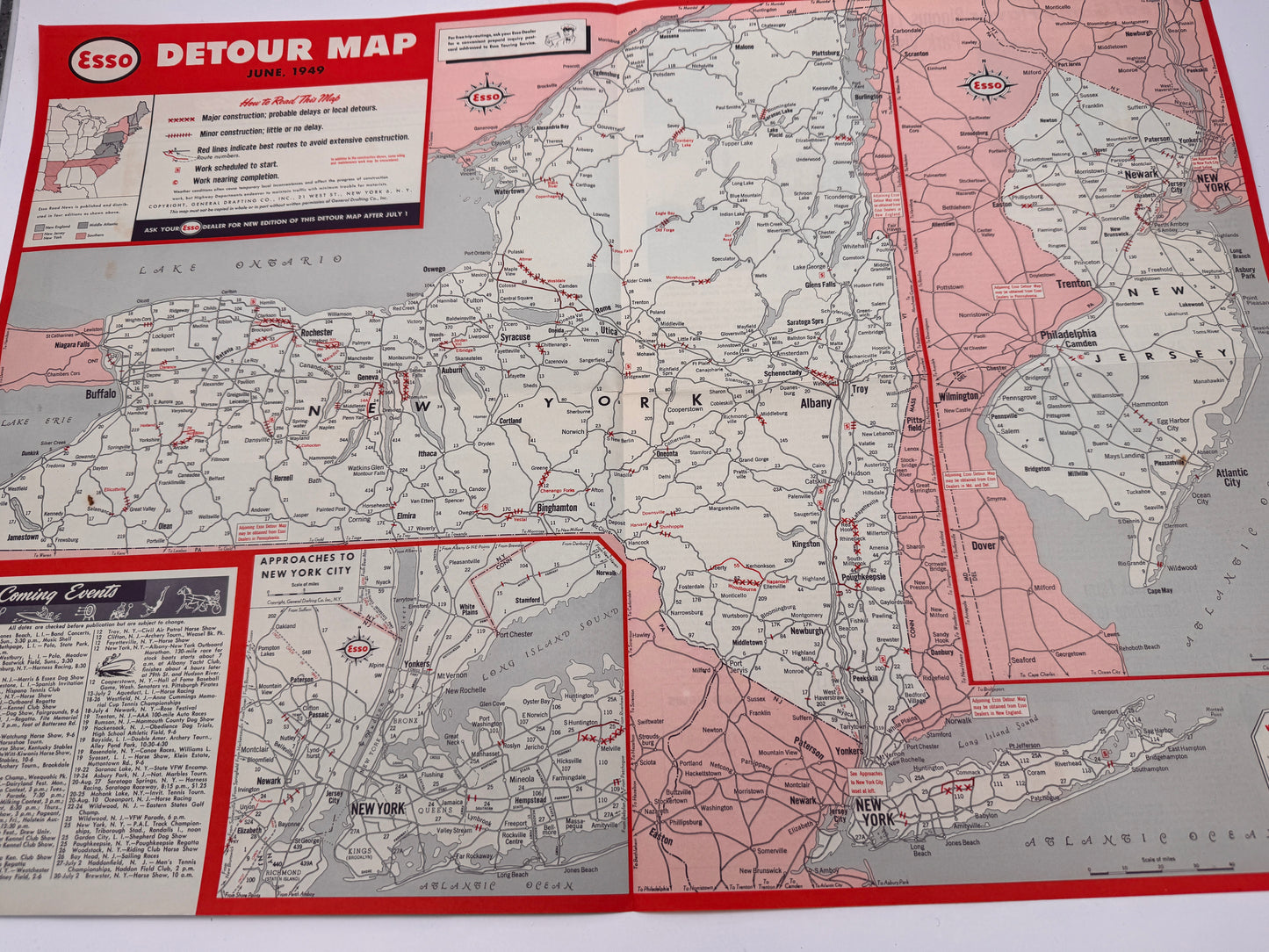Vintage Esso Road News & Detour Map NJ NY 1949