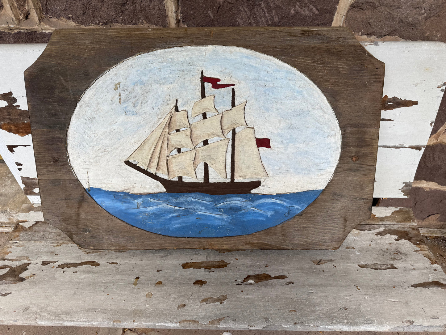 Vintage Ship Art Chiseled Wood Artwork