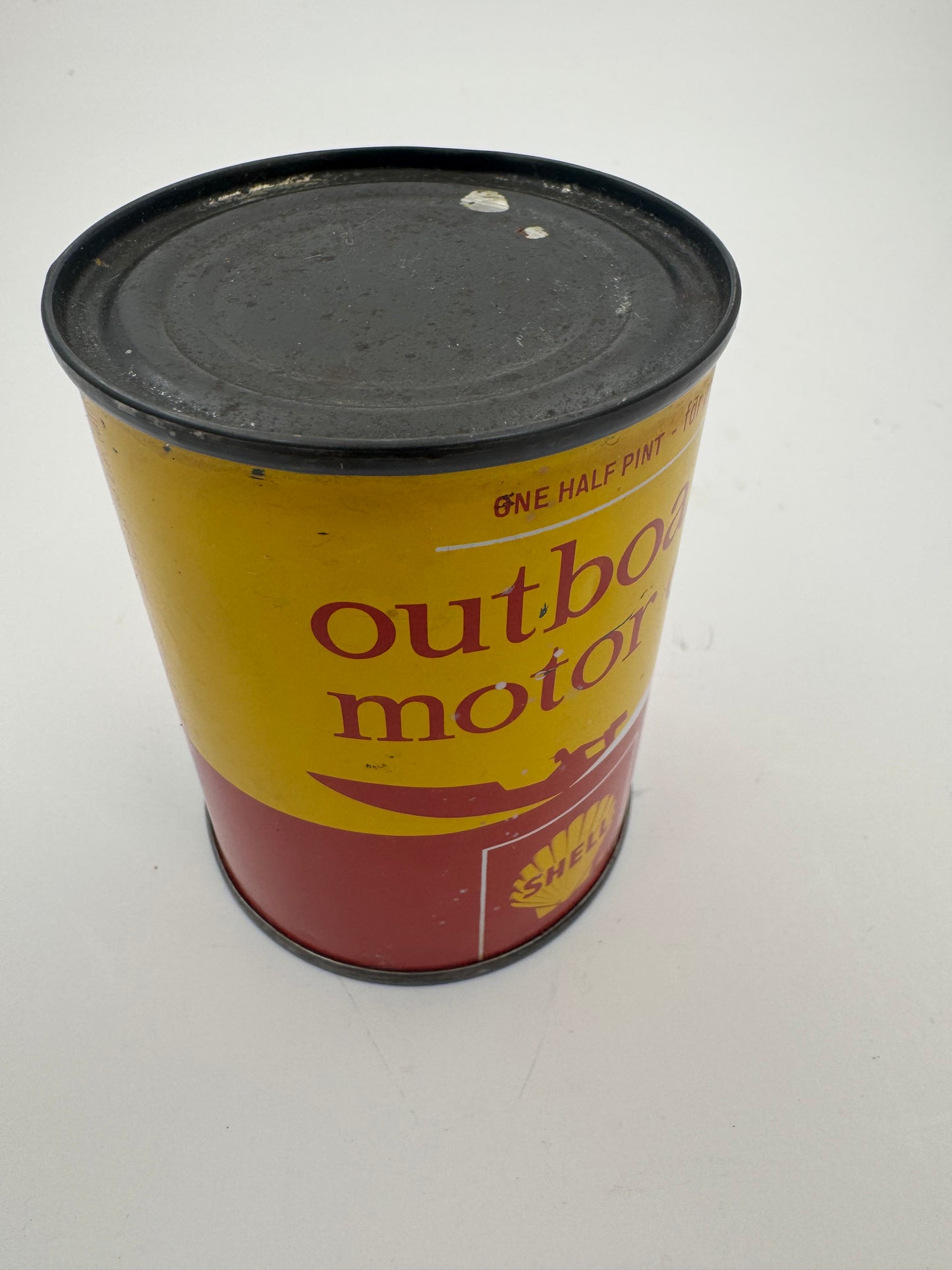 Vintage Shell Oil Can Outboard 8 Ounce Full