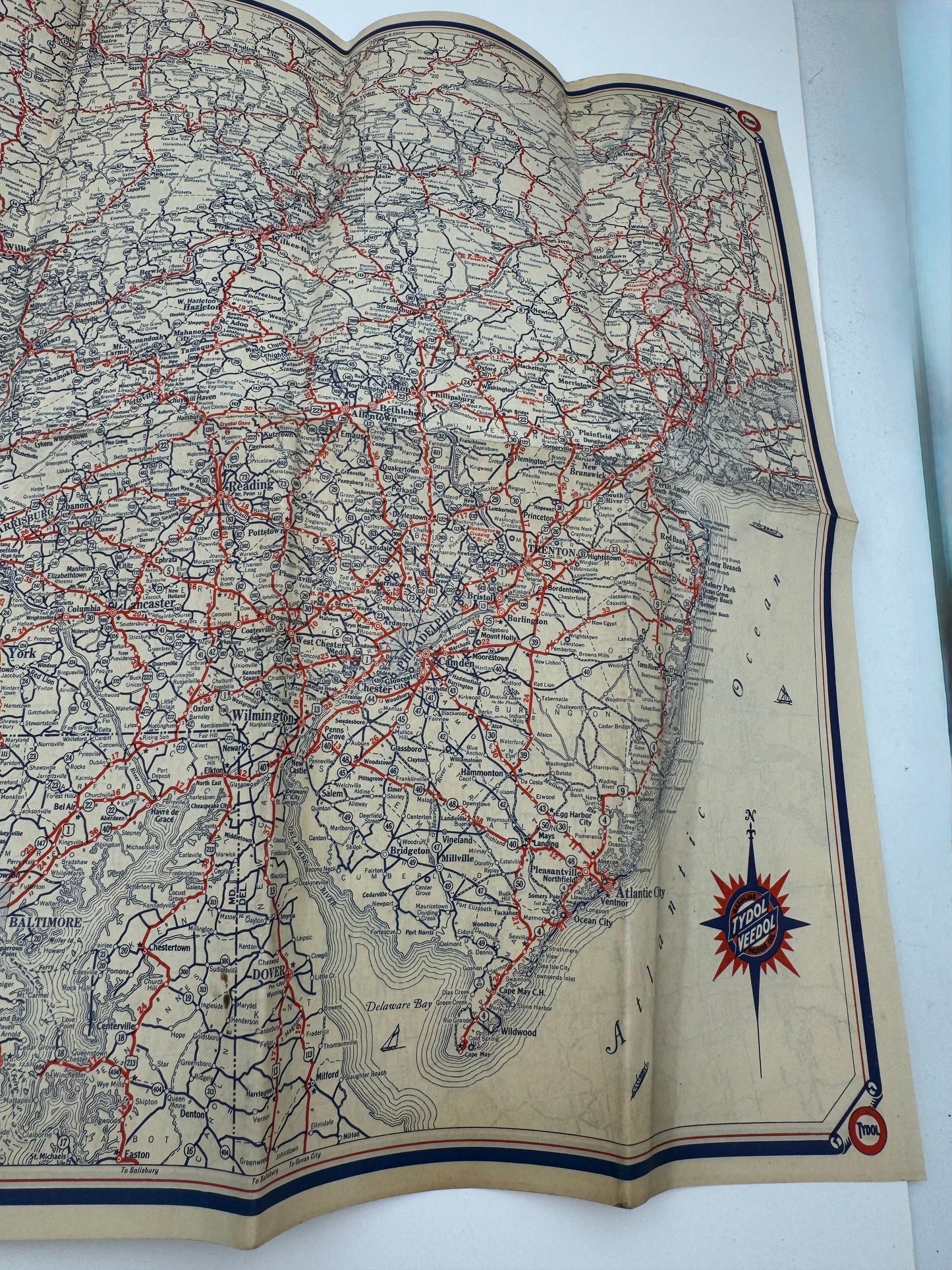 Vintage Roadmap 1933 PA NJ Tydol Veedol