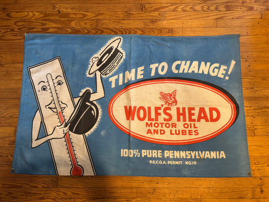 Vintage Wolfs Head Banner Time To Change Rare!