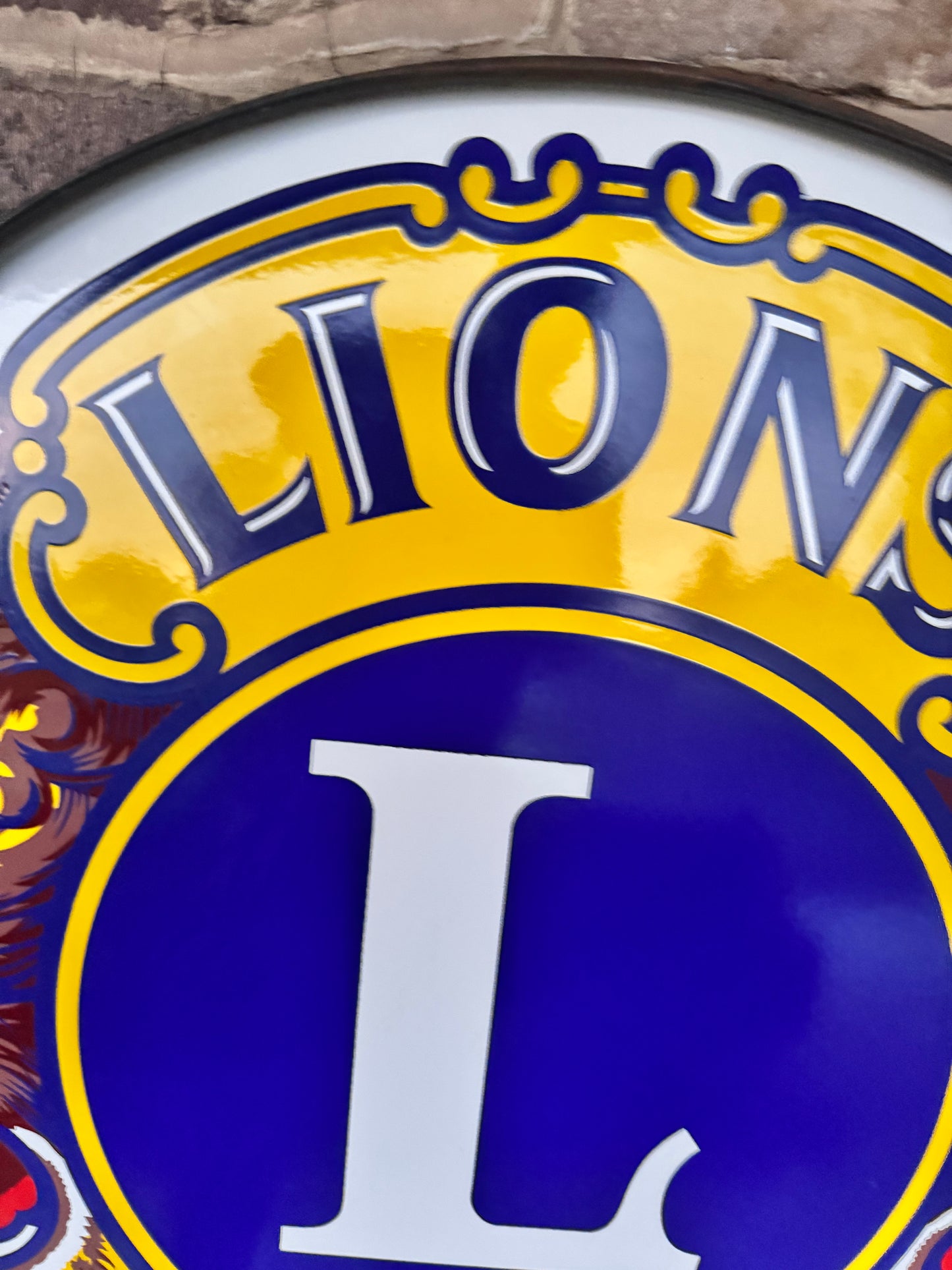 Vintage Porcelain Sign Lions Club Mint 30”