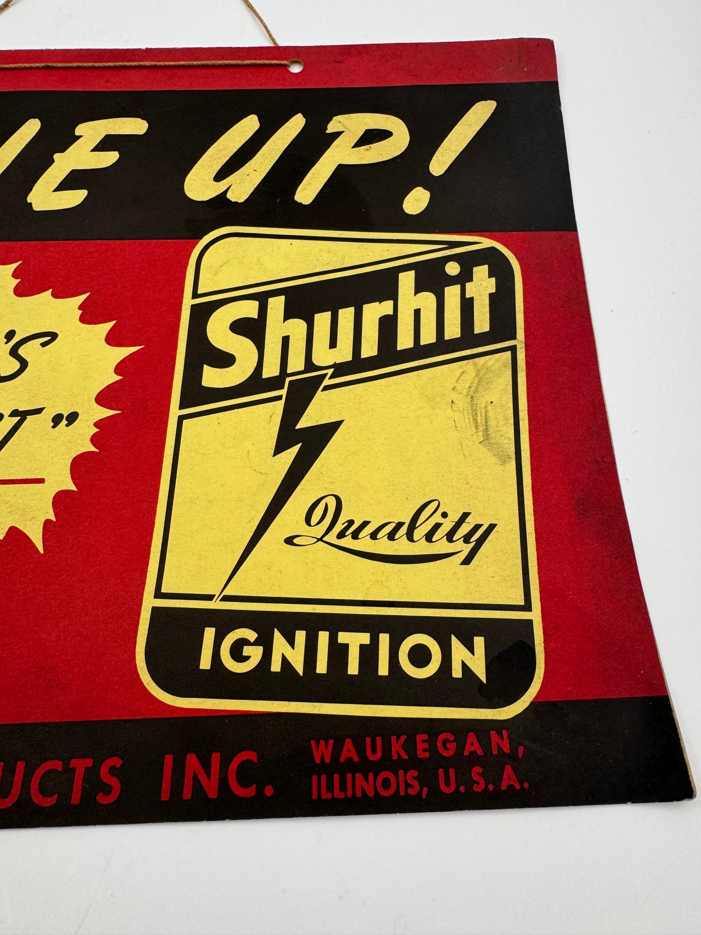 Vintage Sign Shurhit Ignition Tune Up Cardstock 1930s