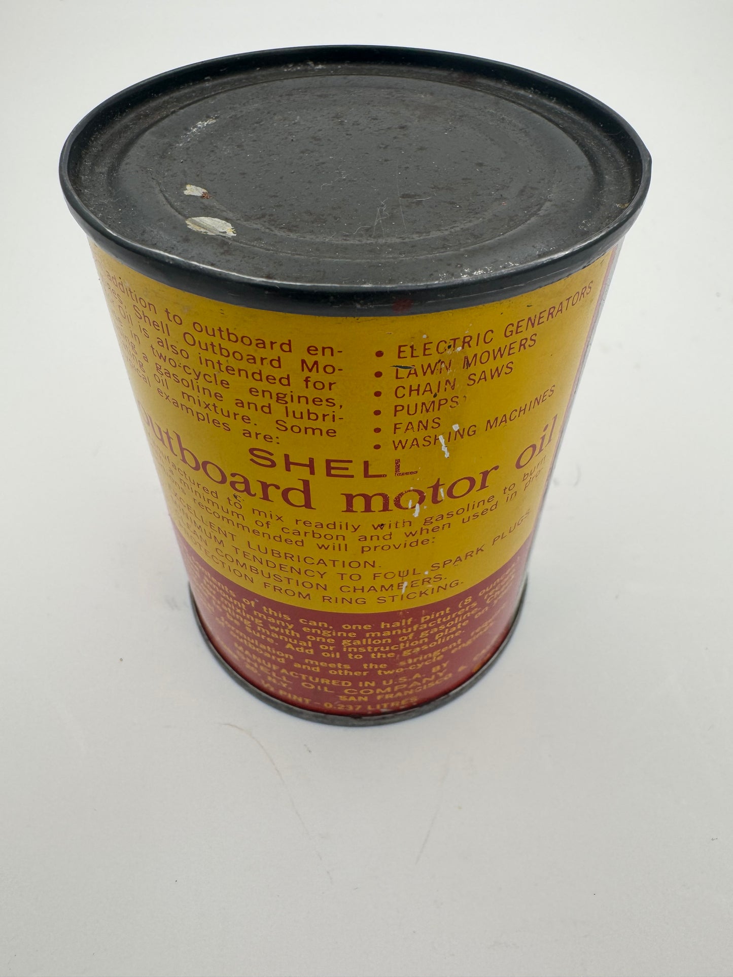Vintage Shell Oil Can Outboard 8 Ounce Full
