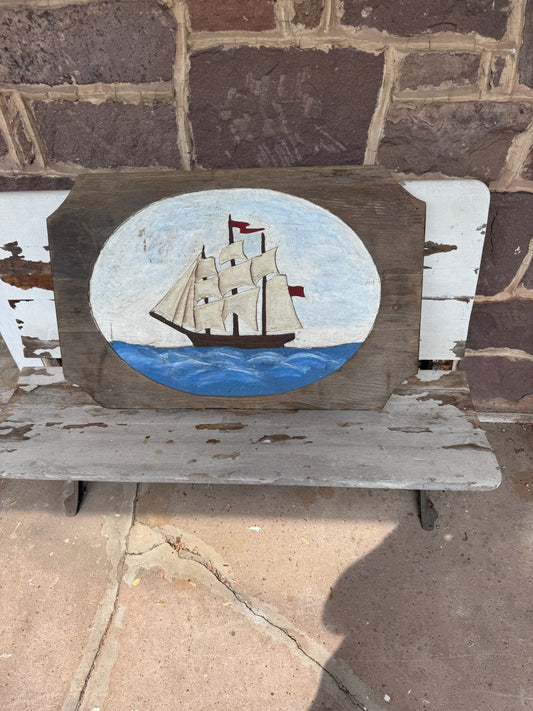 Vintage Ship Art Chiseled Wood Artwork
