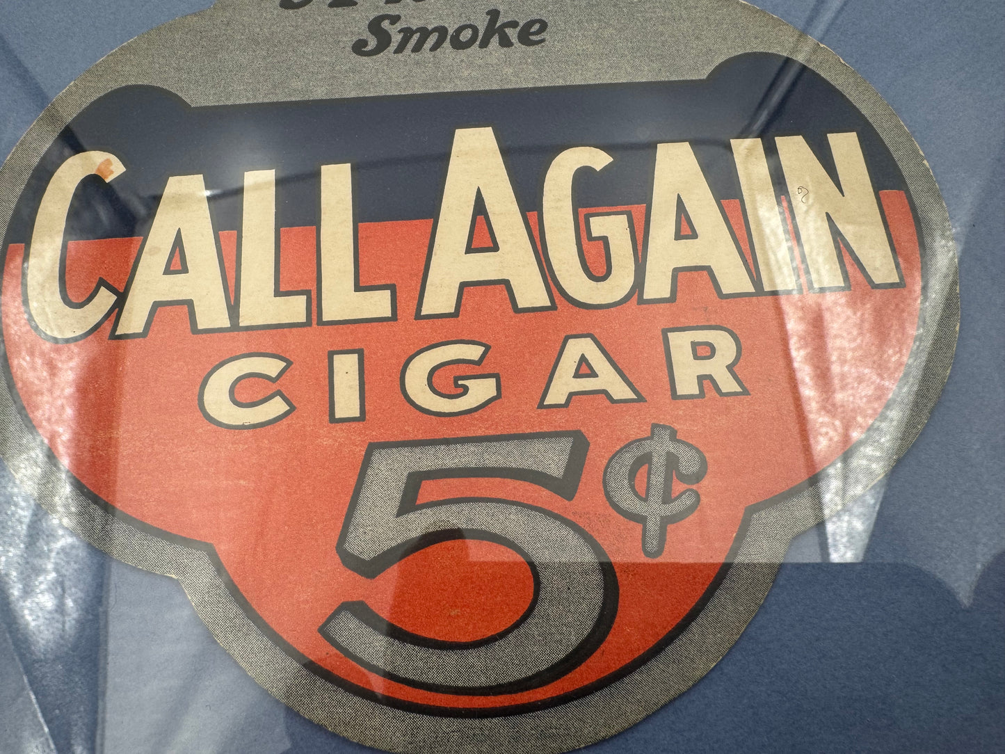 Vintage Call Again Cigar Fan Pull 5 Cent Framed