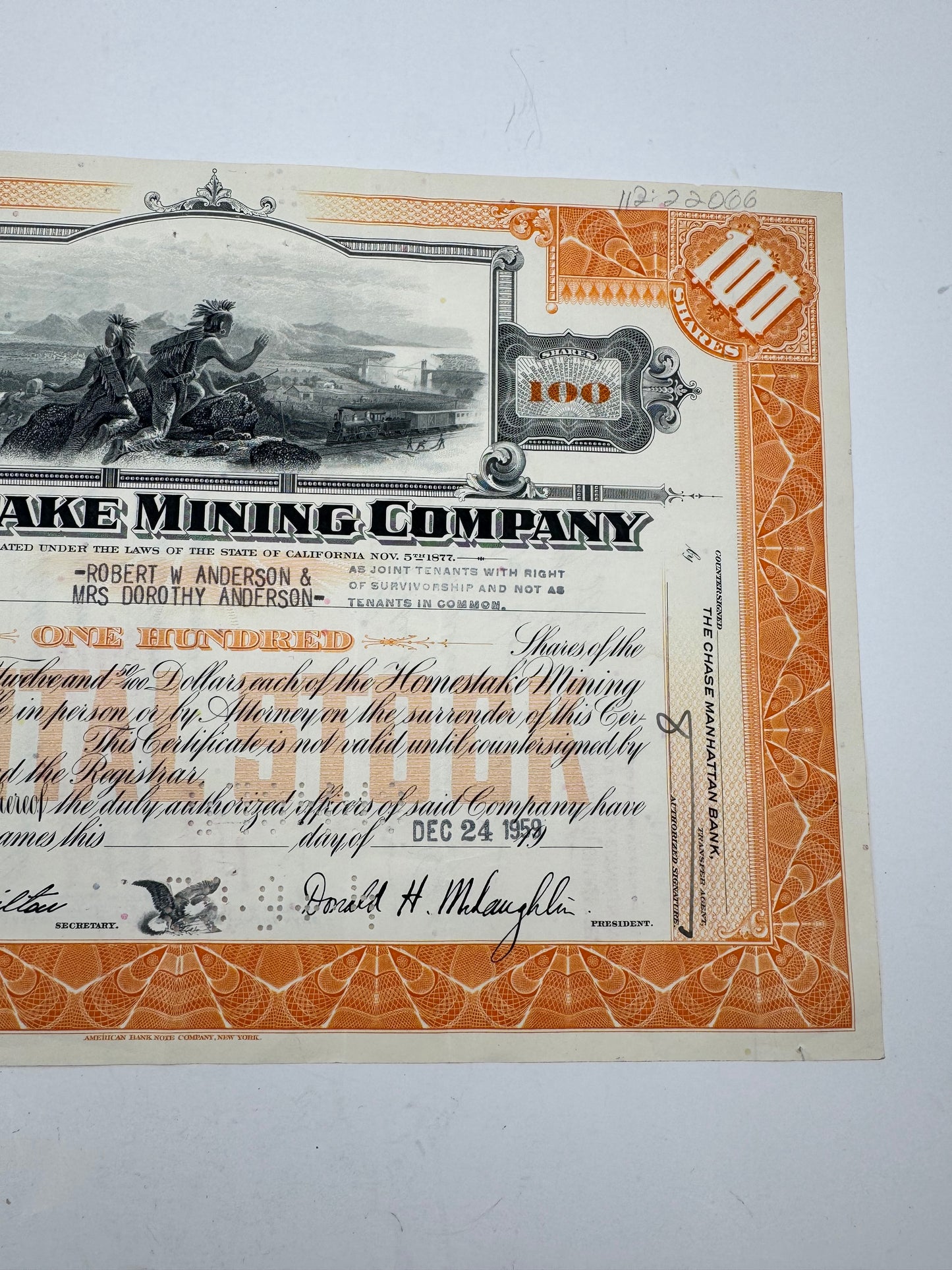 Vintage Stock Certificate Homestake Mining Co.