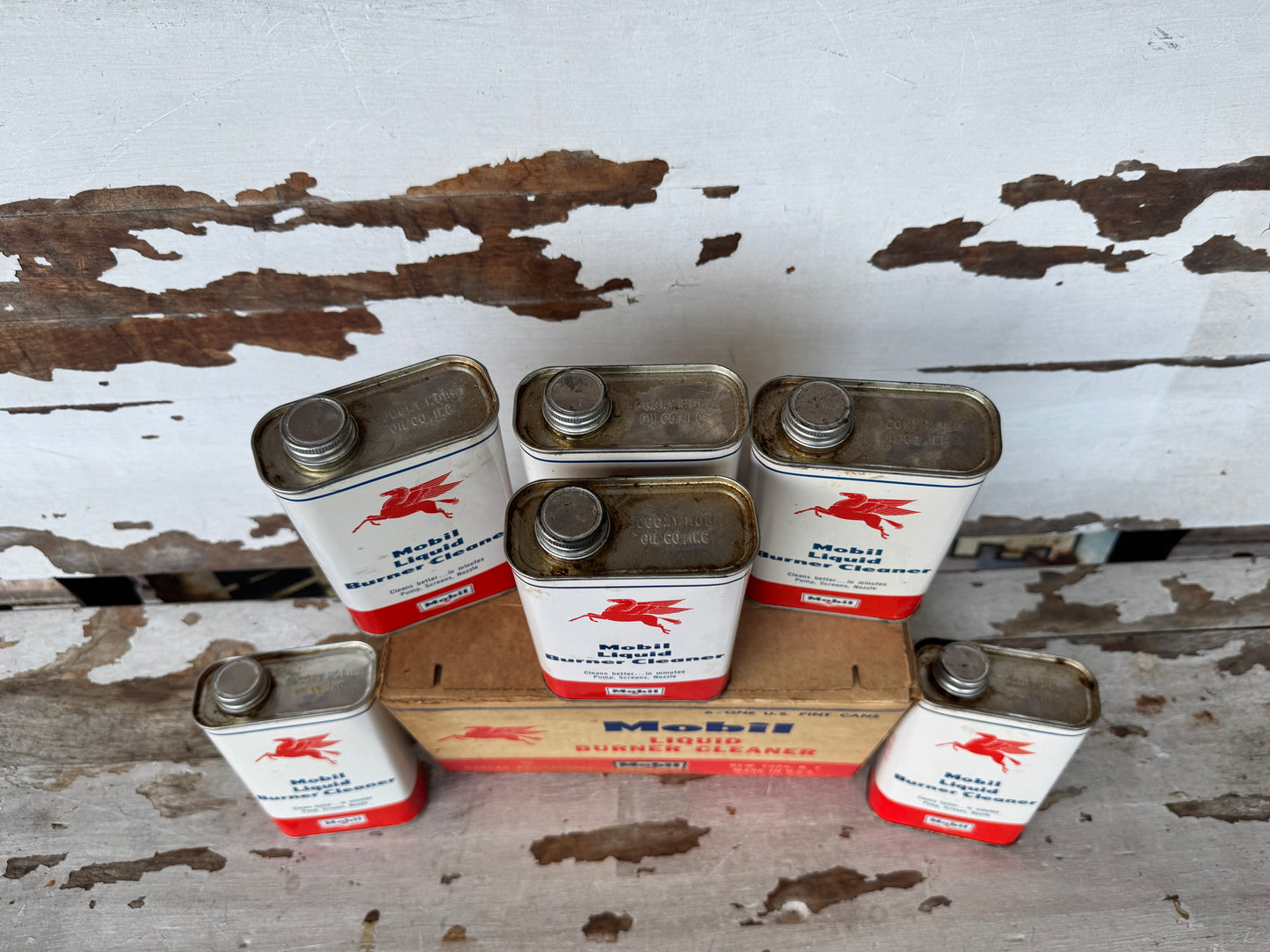Vintage Mobil Oil Can Burner Cleaner OG Box