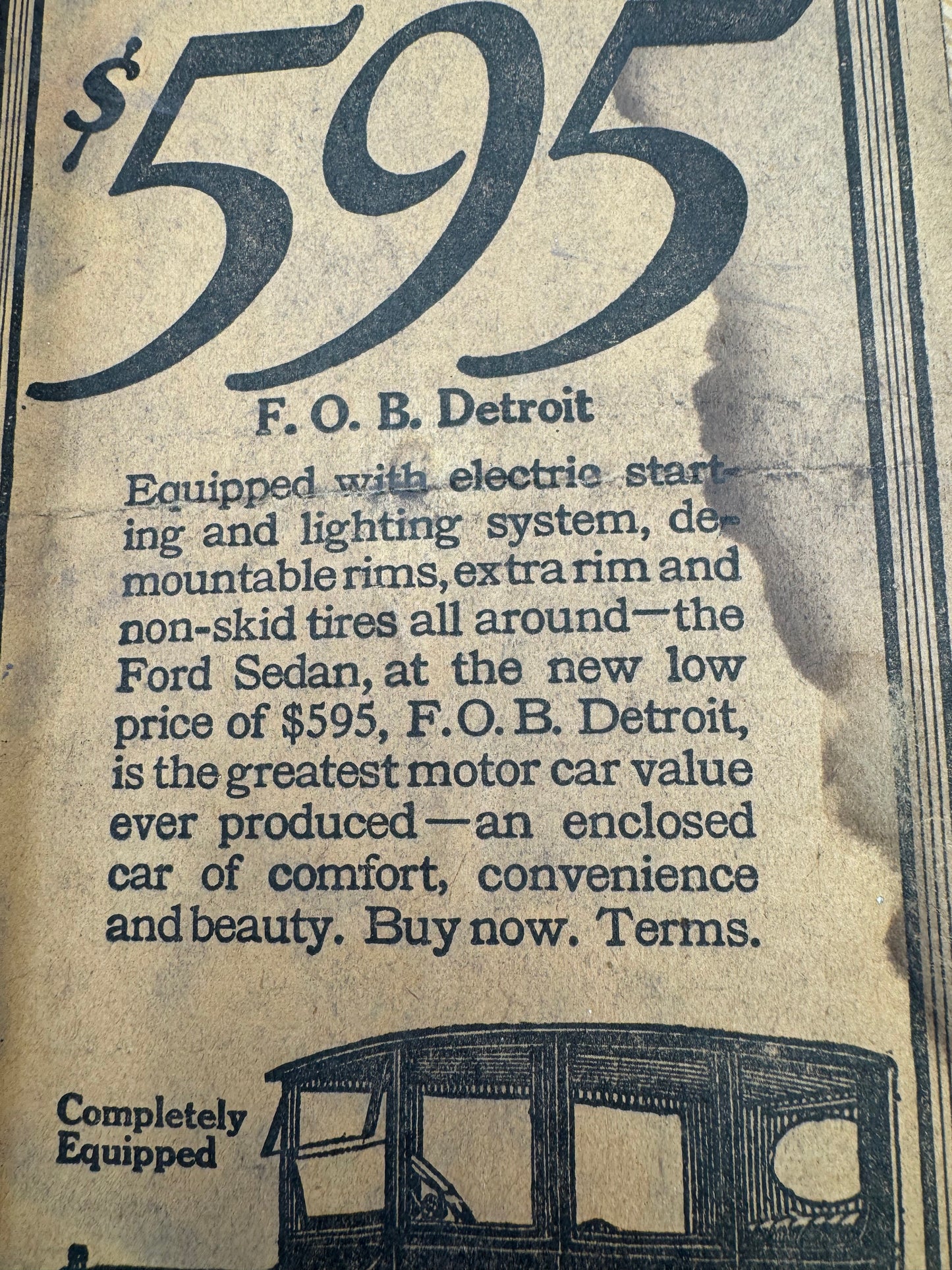 Vintage Ford Sedan Print Ad 1922